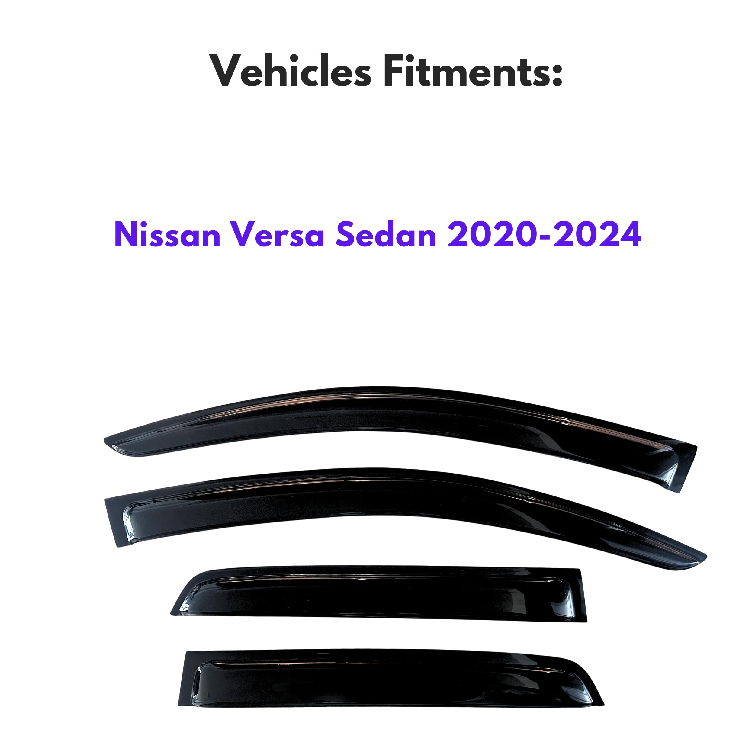 Kpy Window Visor Compatible With Nissan Versa Sedan 2020-2024, 4Pc Rain Guard Side Window Vent Deflectors Tape-On Style, 2020 20