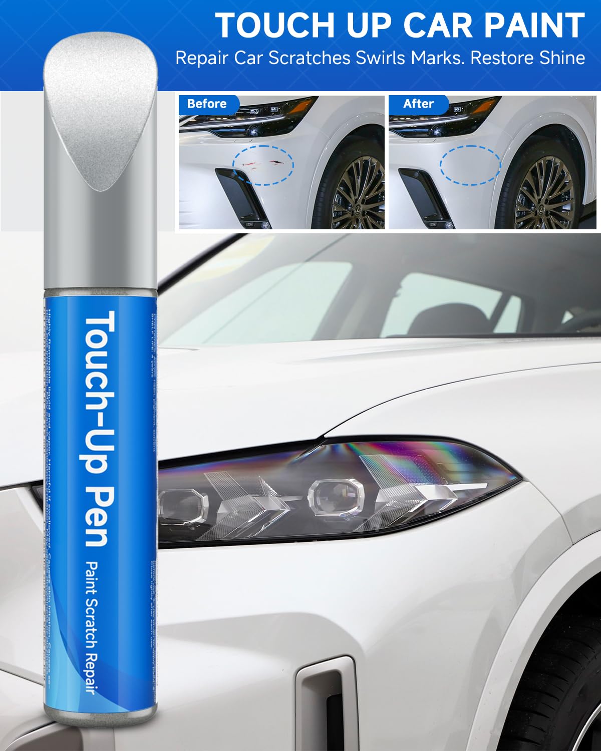 Teslaunch 083/2MH Ultra White Tricoat Touch Up Paint Compatible with Lexus Exact Match Touch Up Paint Car Scratch Repair