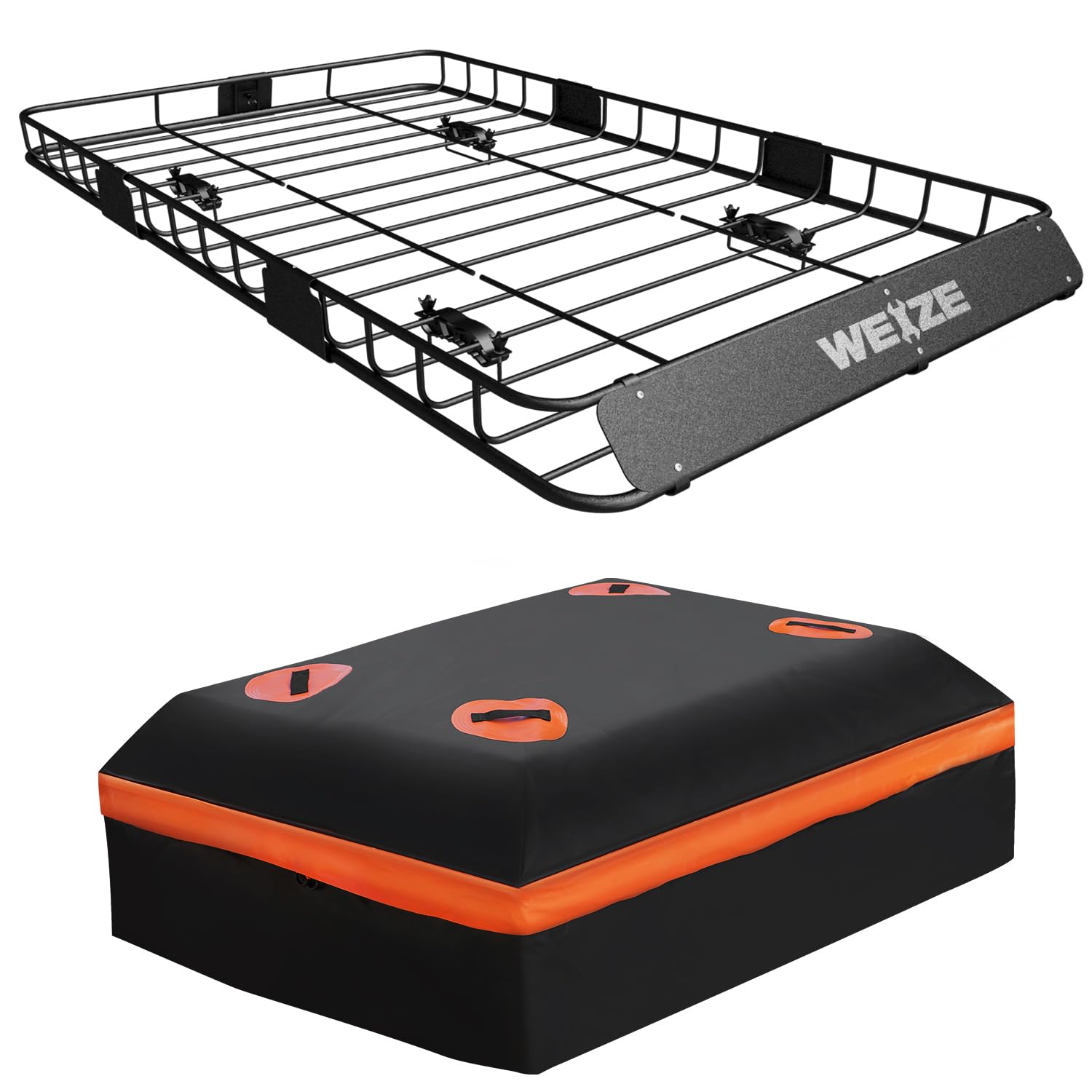Weize 54'' X 34'' Heavy Duty Roof Rack, Rooftop Cargo Carrier Basket With Waterproof Bag, Tie Down Strap, Net, Rack Extension An