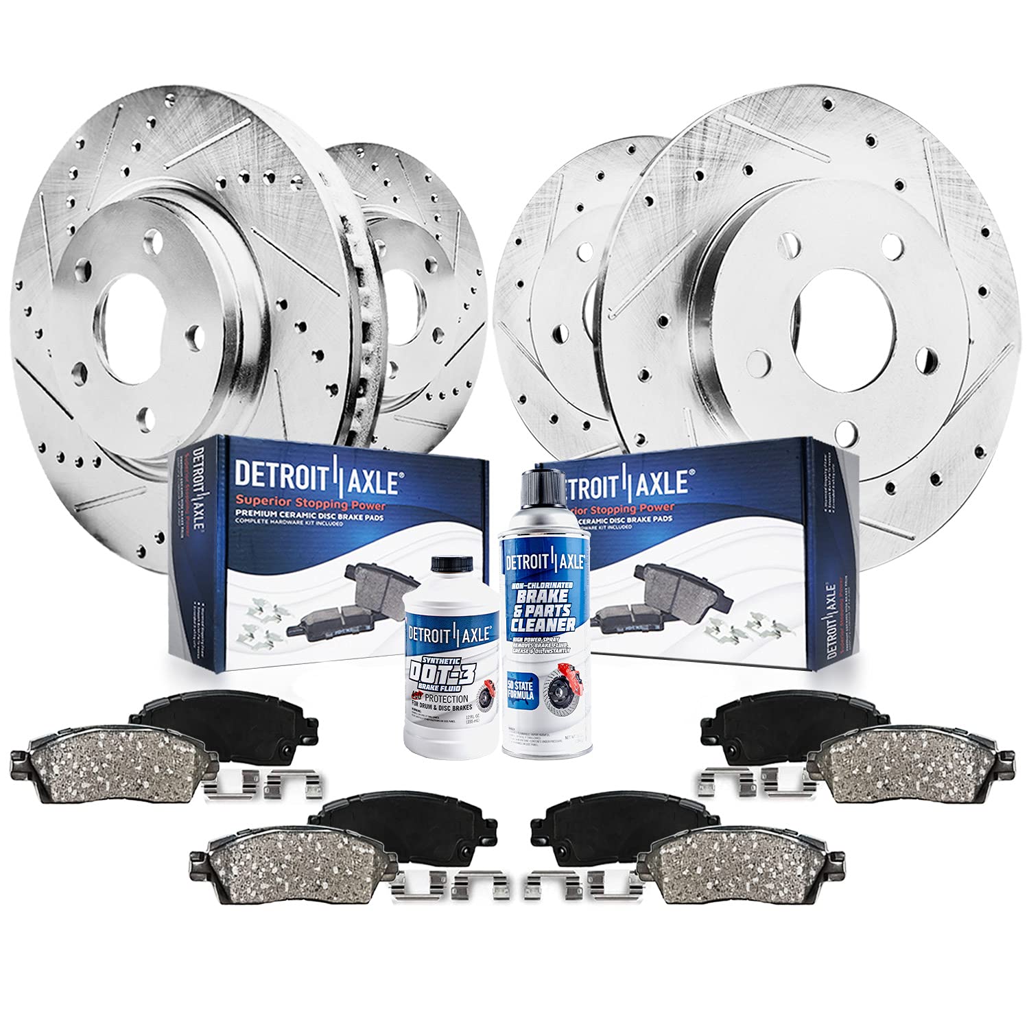 Detroit Axle - Brake Kit for 1999-2004 Volkswagen Jetta, 1999-2006 Golf, 2000 Beetle Drilled & Slotted Brake Rotors and Ceramic 
