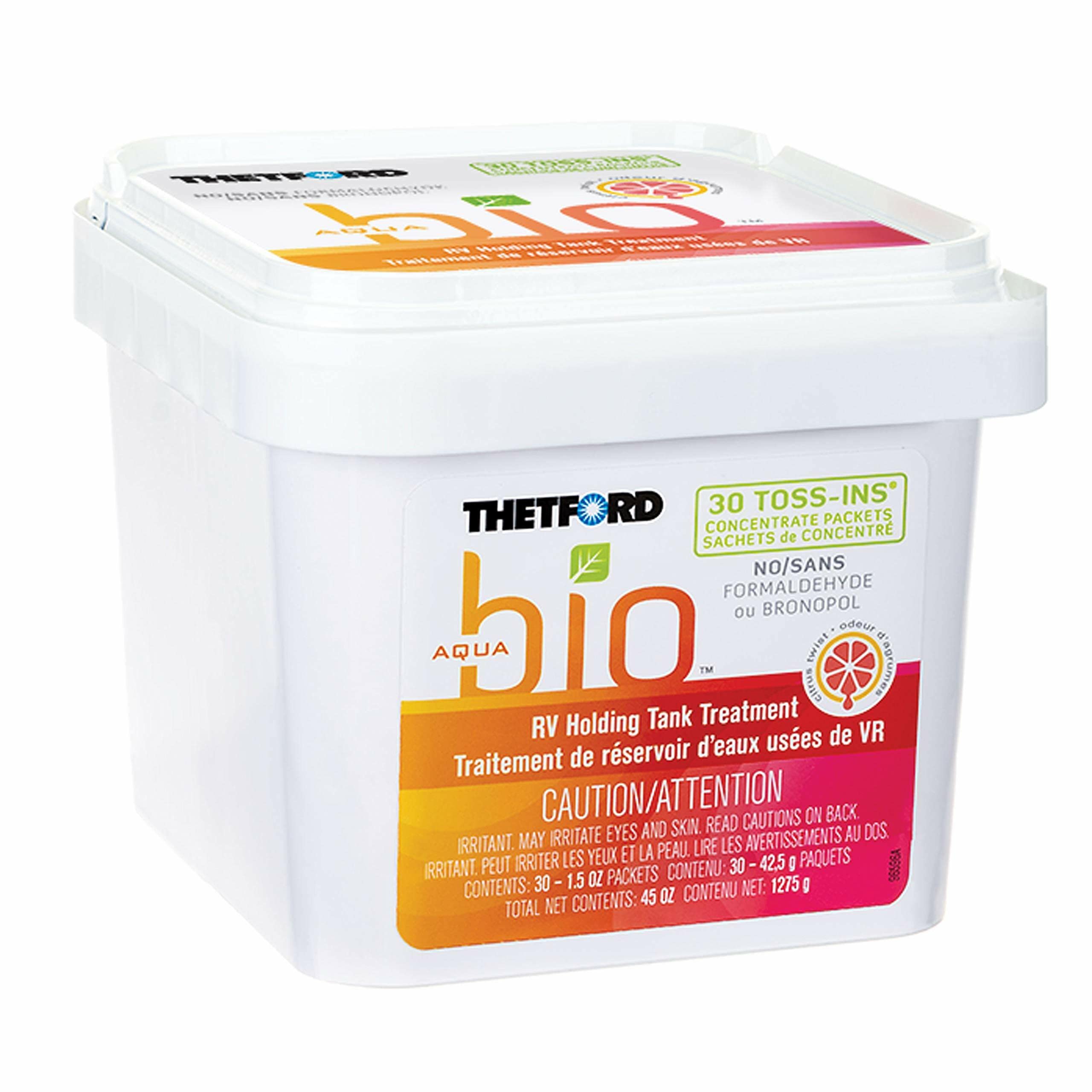 Thetford Aquabio Rv Holding Tank Treatment Orange Twist Scent, Formaldehyde Free, Septic Tank Safe Waste Digester And Deodorizer 30 Count Toss-Ins, 1 Count (Pack Of 1)