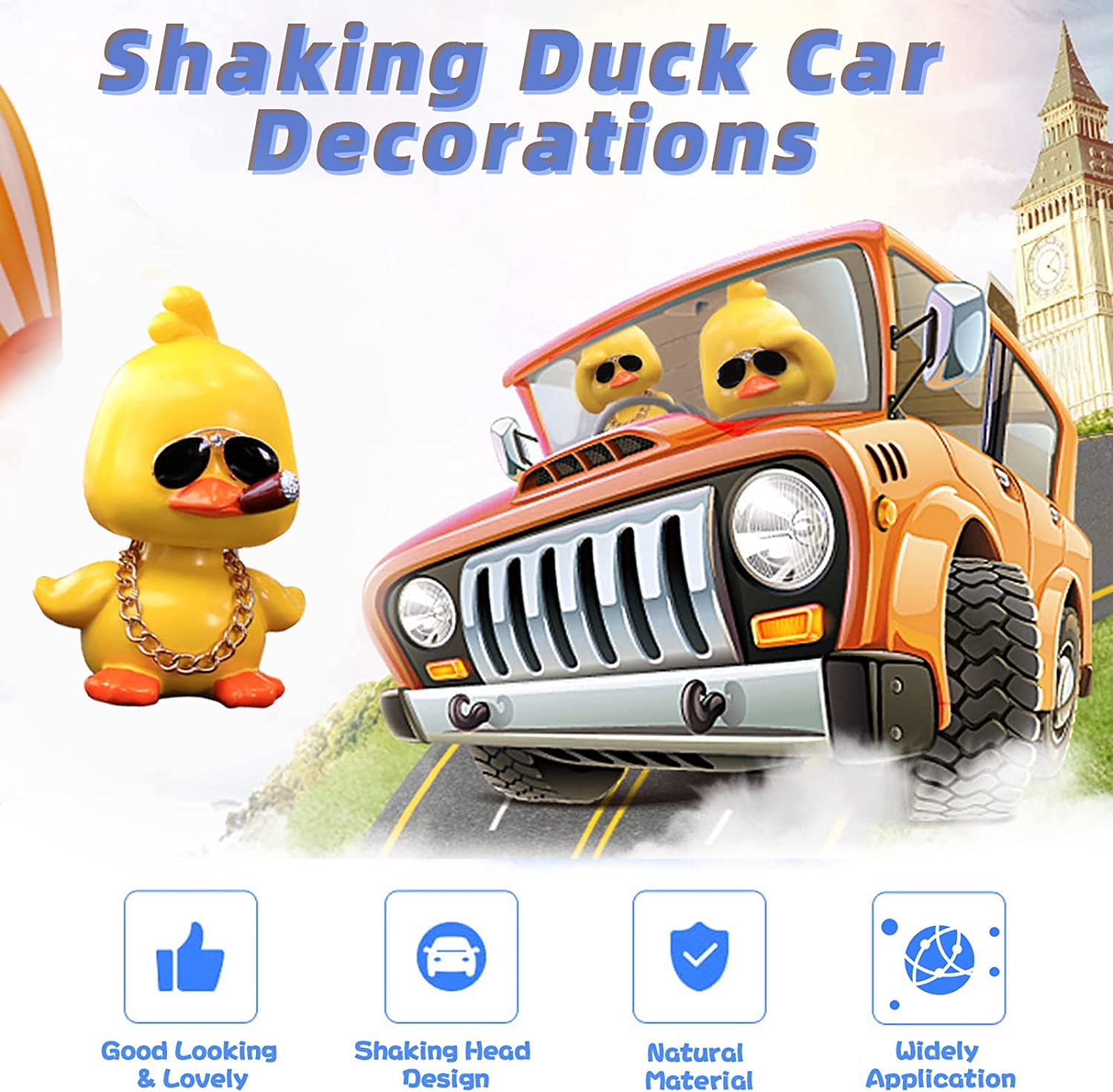 Wonuu Cute Yellow Duck Car Ornaments Cool Duck Car Dashboard Decorations Shaking Head Doll (Wave Left&Standing&Wave Right)