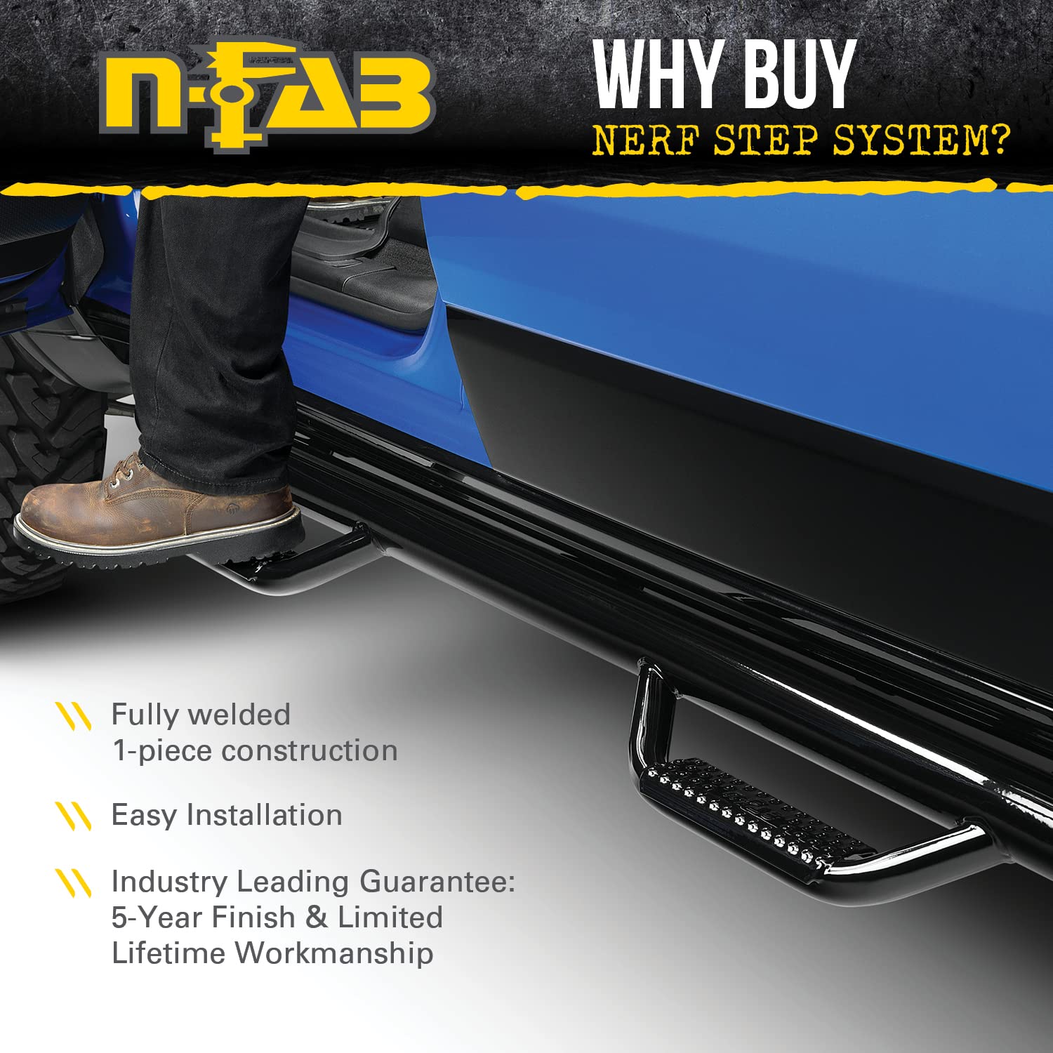 N-Fab Nerf Steps For Toyota Tundra | Wheel-To-Wheel, Heavy Duty Steel, Gloss Back | T0786Cc | Fits 2007-2021 Toyota Tundra Crewm