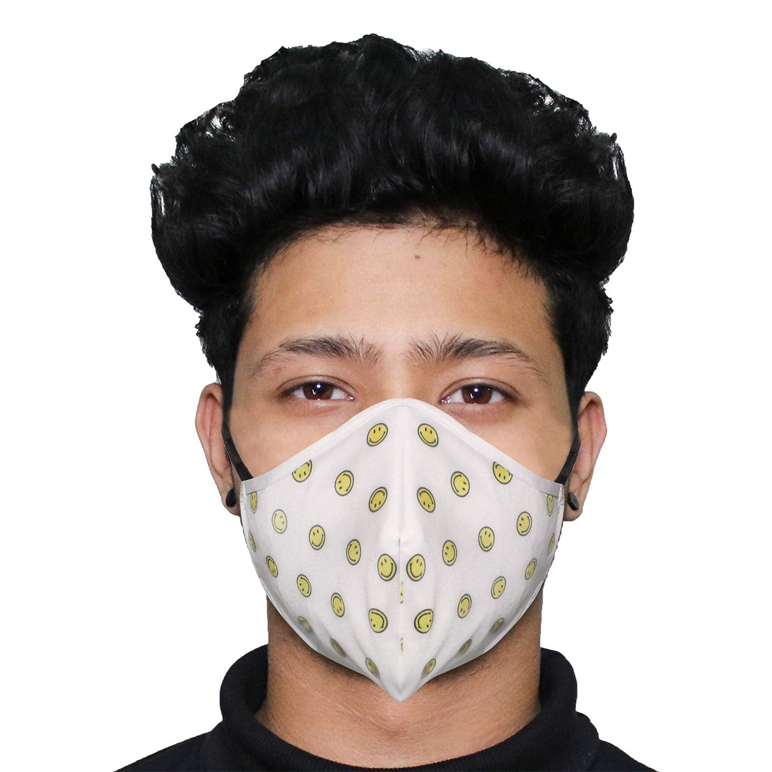 Allextreme Smiley Washable Reusable Face Mask with Replacement Filter Inserts Soft Breathable Protective Mouth Cover with Nose P
