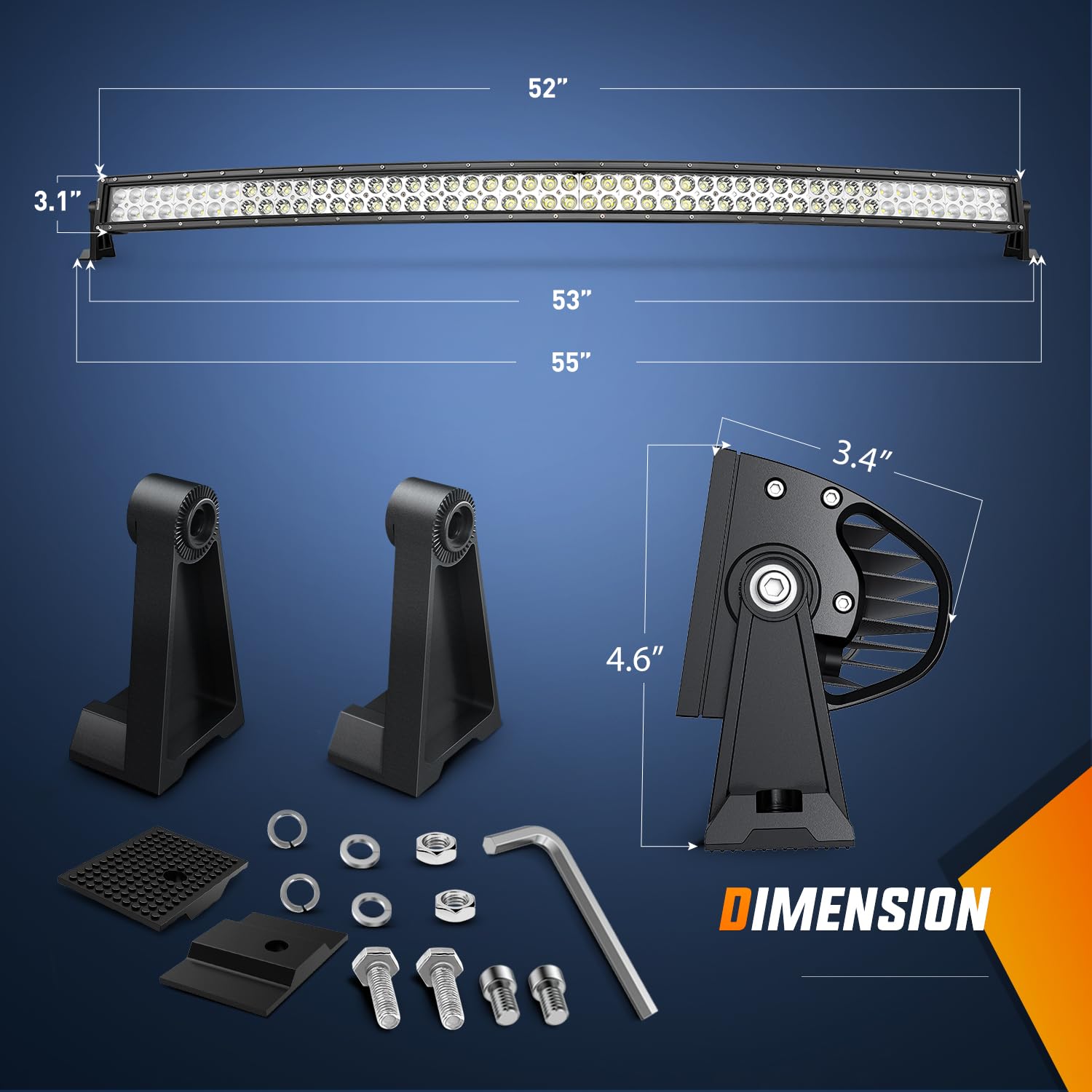 Nilight 52Inch 300W Curved Spot Flood Combo Led Light Bar Off Road Driving Lights Boat Lights Fog Light 12V On/Off 5 Pin Rocker