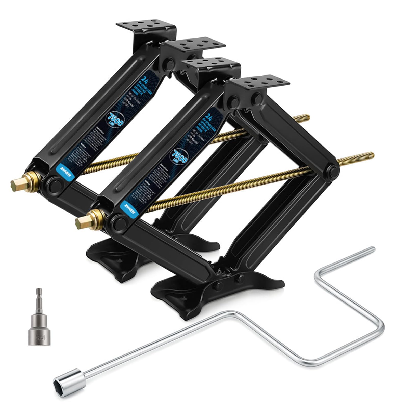 Kohree 7500Lbs Rv Stabilizer Leveling Scissor Jacks 24'' For Travel Trailer Camper, Set Of 2, Heavy Duty Rv Stabilizer Jacks Kit
