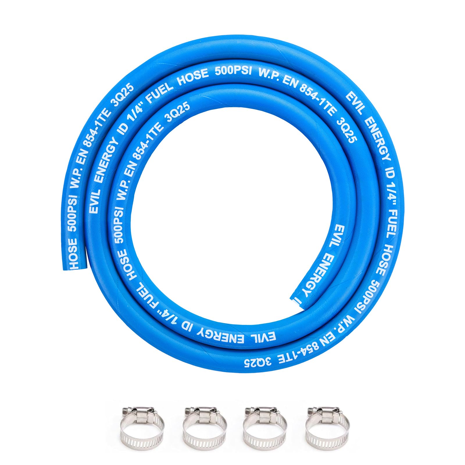 EVIL ENERGY 1/4 High Pressure Fuel Line Hose 5FT 500PSI E85 for Fuel Systems Engines NBR Rubber EN854-1TE Blue