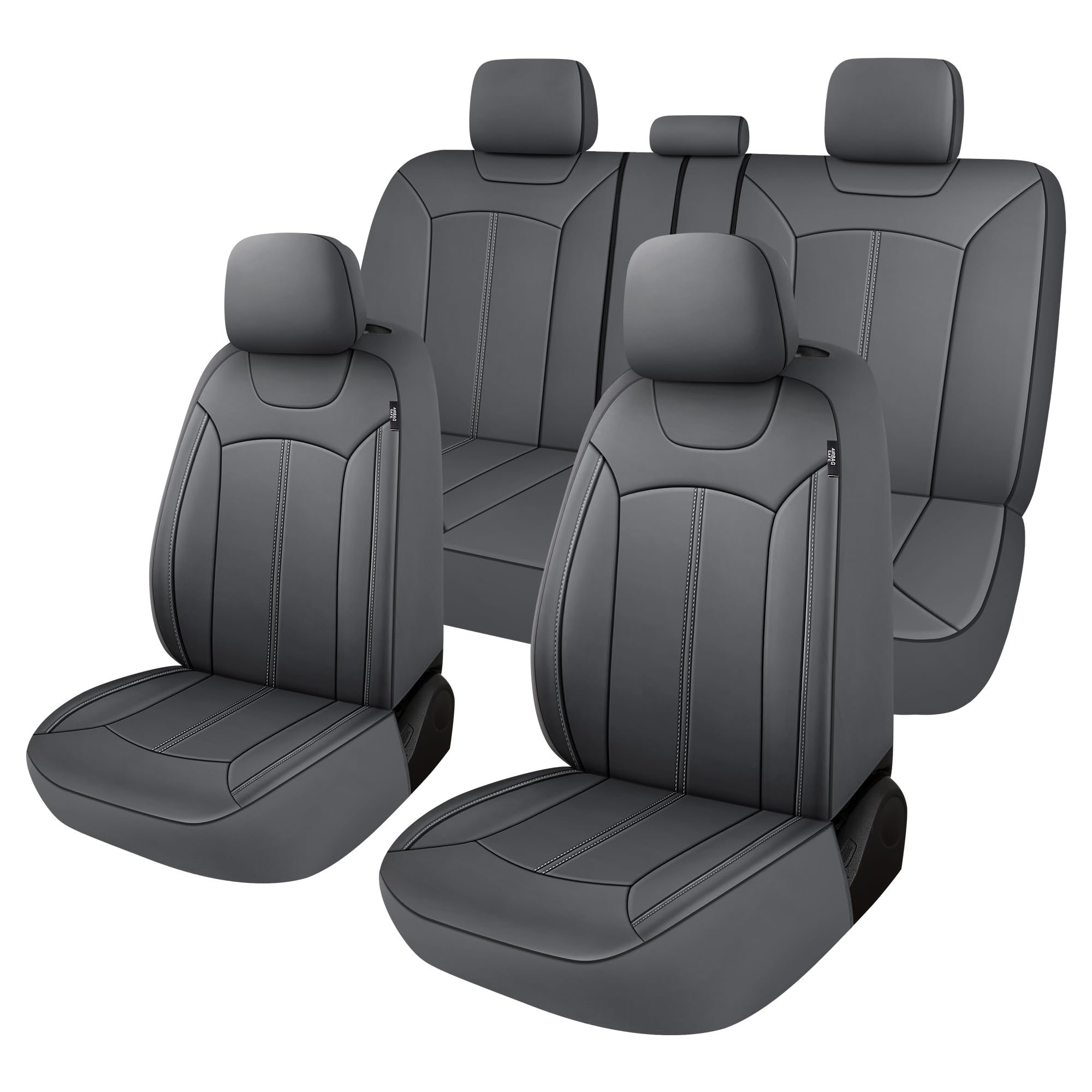 Pariiaotin Premium Leather Car Seat Covers Full Seats, Waterproof Front Seat Covers And Split Rear Bench Seat Covers For Cars,Un