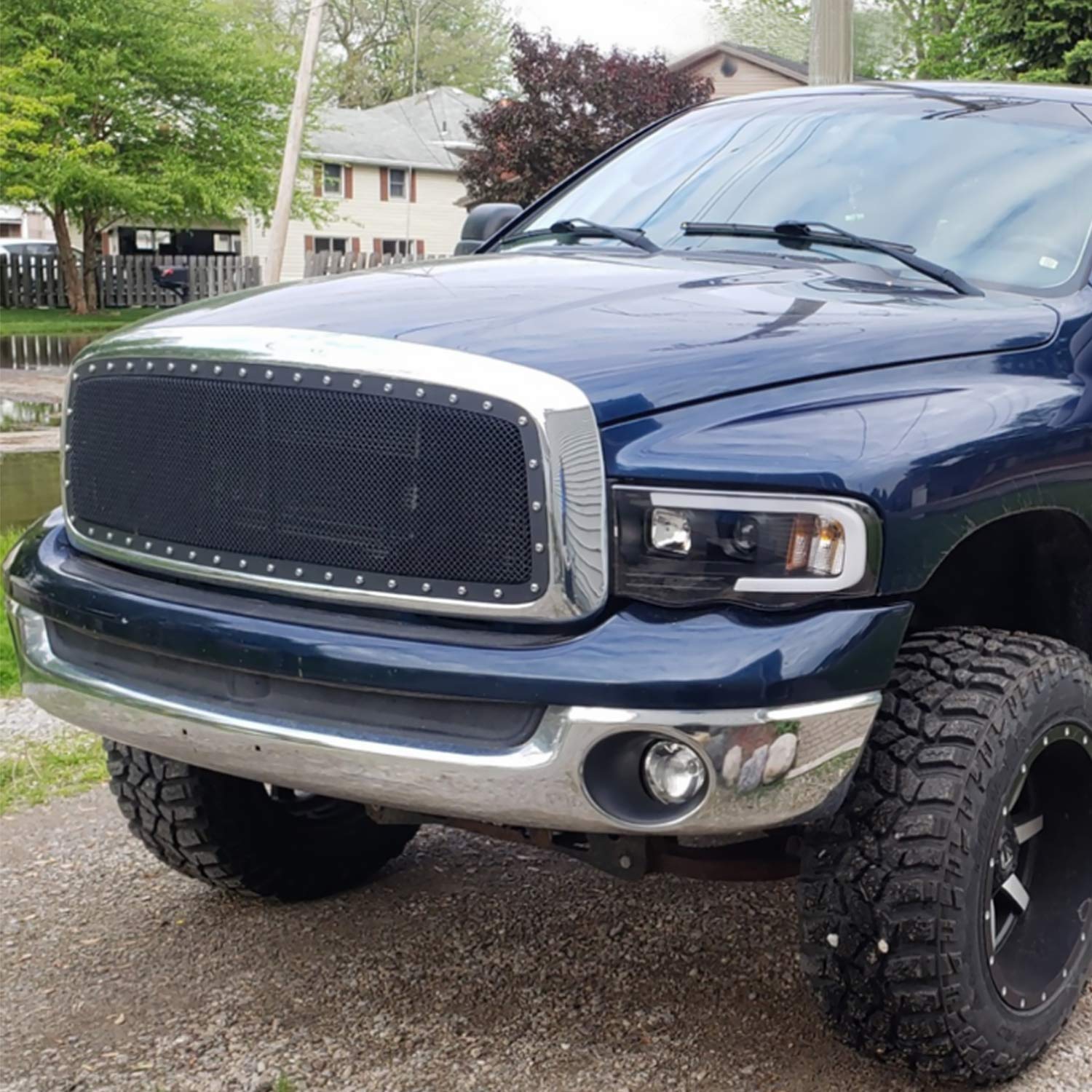 Spec-D Tuning Front Main Hood Grille Insert Rivet Style Black Compatible With Dodge Ram 1500 2002-2005, 03-05 2500 3500