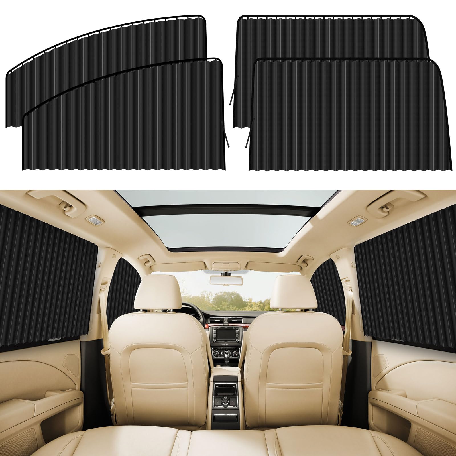 Zatooto 4 Pcs Side Window Sun Shade Black Privacy Sunshade - Magnetic Curtain Blinds Covers - Keeps Cooler Screen For Sleeping C