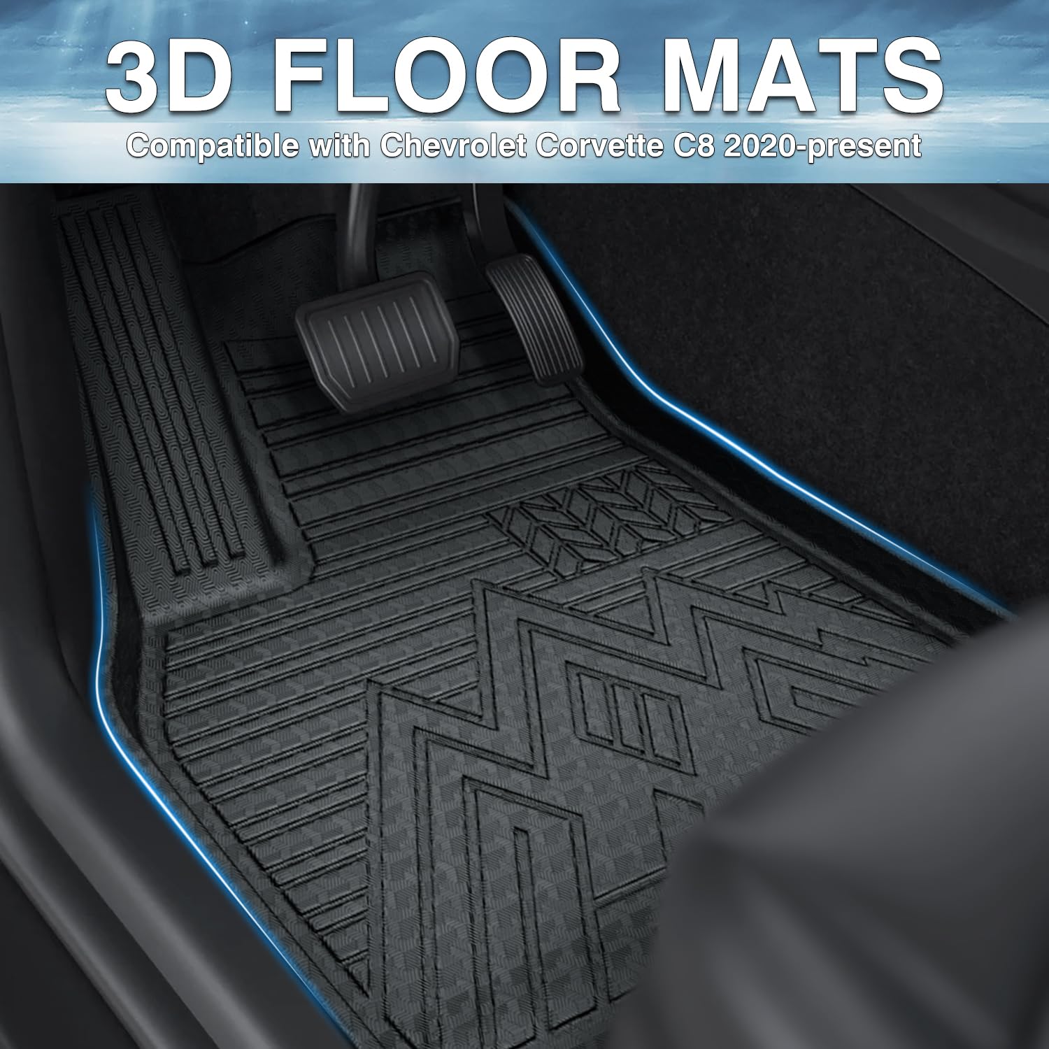 Mixsuper 1St Row Floor Mats For 2020-2025 Chevrolet Corvette C8 All Weather Custom Fit Floor Liners First Row Mat Set Black