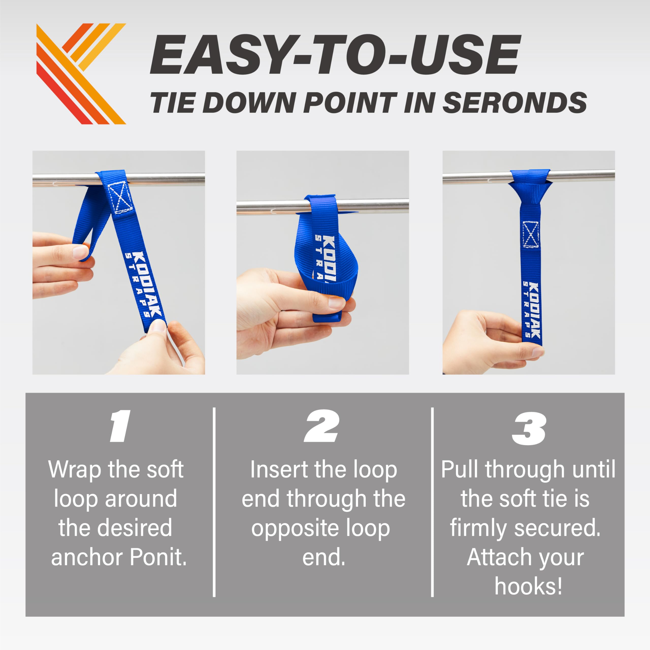 Soft Loop Tie Down Straps - 1 X 12 Inches- 4,500 Lb Load Capacity - Blue 6 Pack - Loops For Securing Atv, Utv, Motorcycles, Scoo