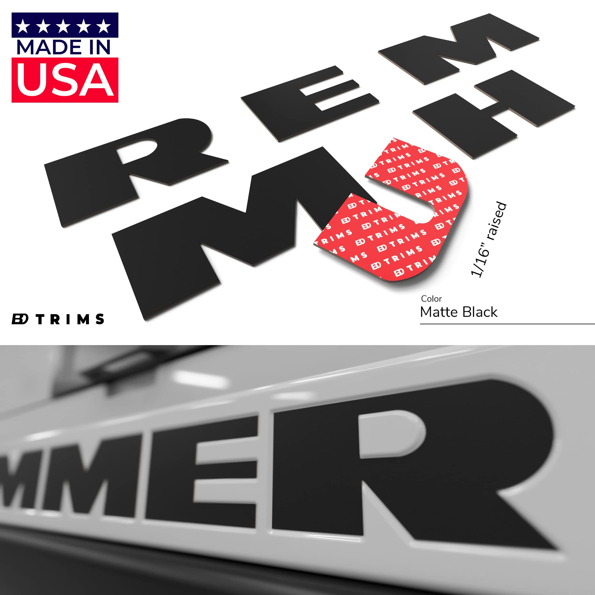 BDTrims Bumper Raised Letters for Hummer H2 - Matte Black Vinyl Decals