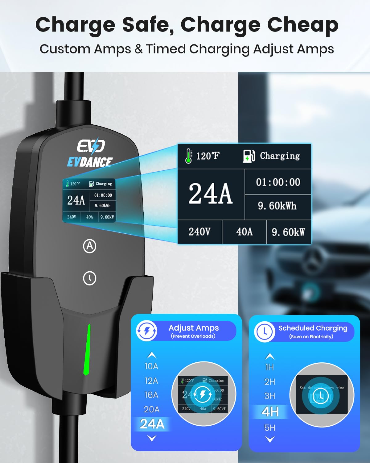 EVDANCE Level 2 EV Charger 24Amp 240V - NEMA 14-30P Charging Station, 25FT Cable for Home/Garage, J1772 Electric Vehicles & Adju