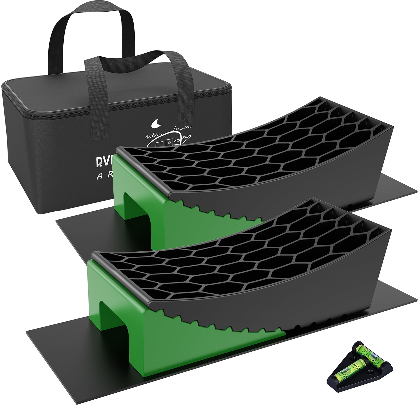 Rvmate Camper Levelers 8-Piece Kit Rv Leveling Blocks Camper Wheel Chocks Including Two Curved Levelers, Two Chocks, And Two Rub
