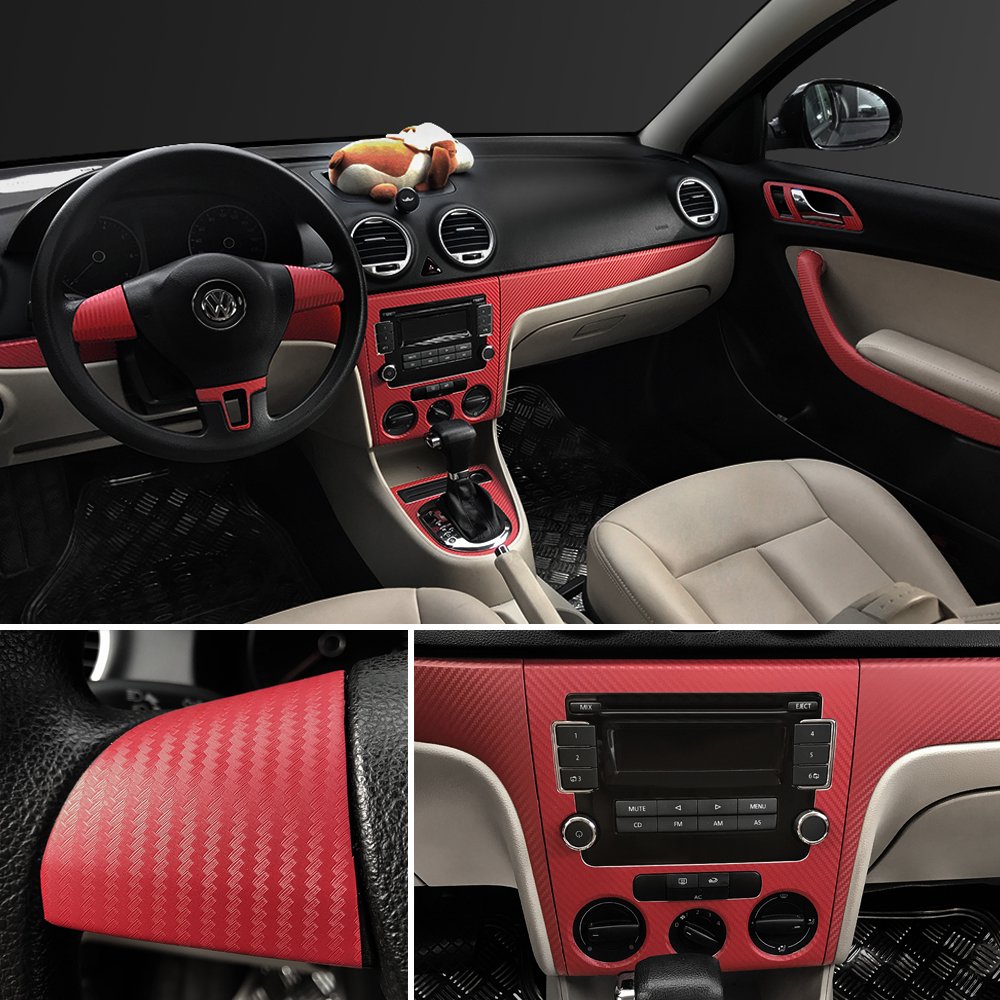 Lzlrun 3D Red Carbon Fiber Vinyl Wrap - Outdoor Rated For Automotive Use - 1.5Ft X 5Ft Knife + Hand Tool