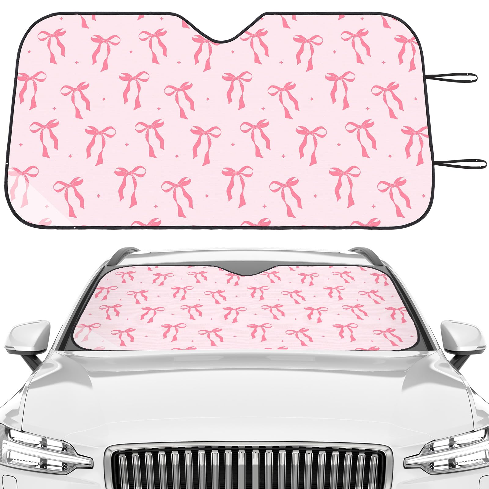DaisyInner Pink Bow Car Windshield Sun Shade Cute Cars Visor Front Windshield Sun Protector to Keep Cooler Vehicle Automotive Su