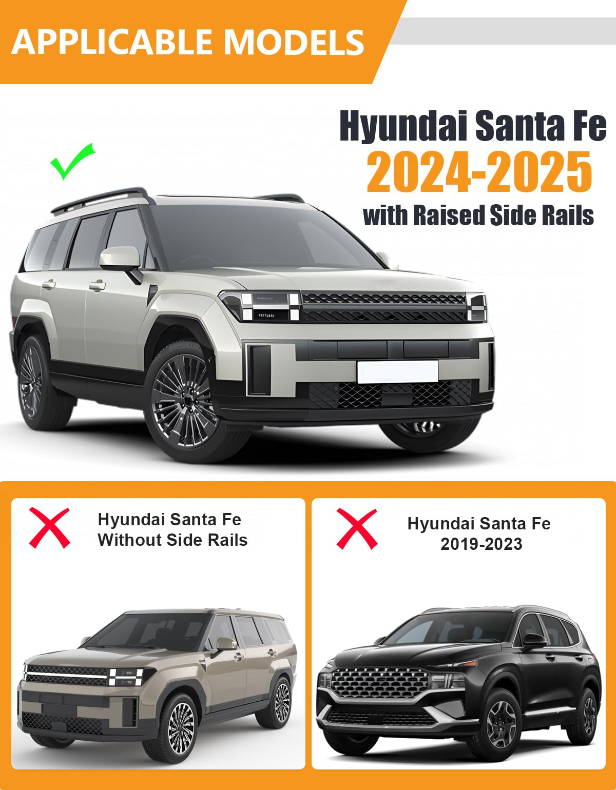 Kinggeri Lockable 220Lbs Roof Rack Cross Bars Compatible With Hyundai Santa Fe 2024 2025 With Raised Side Rails, Aluminum Heavy