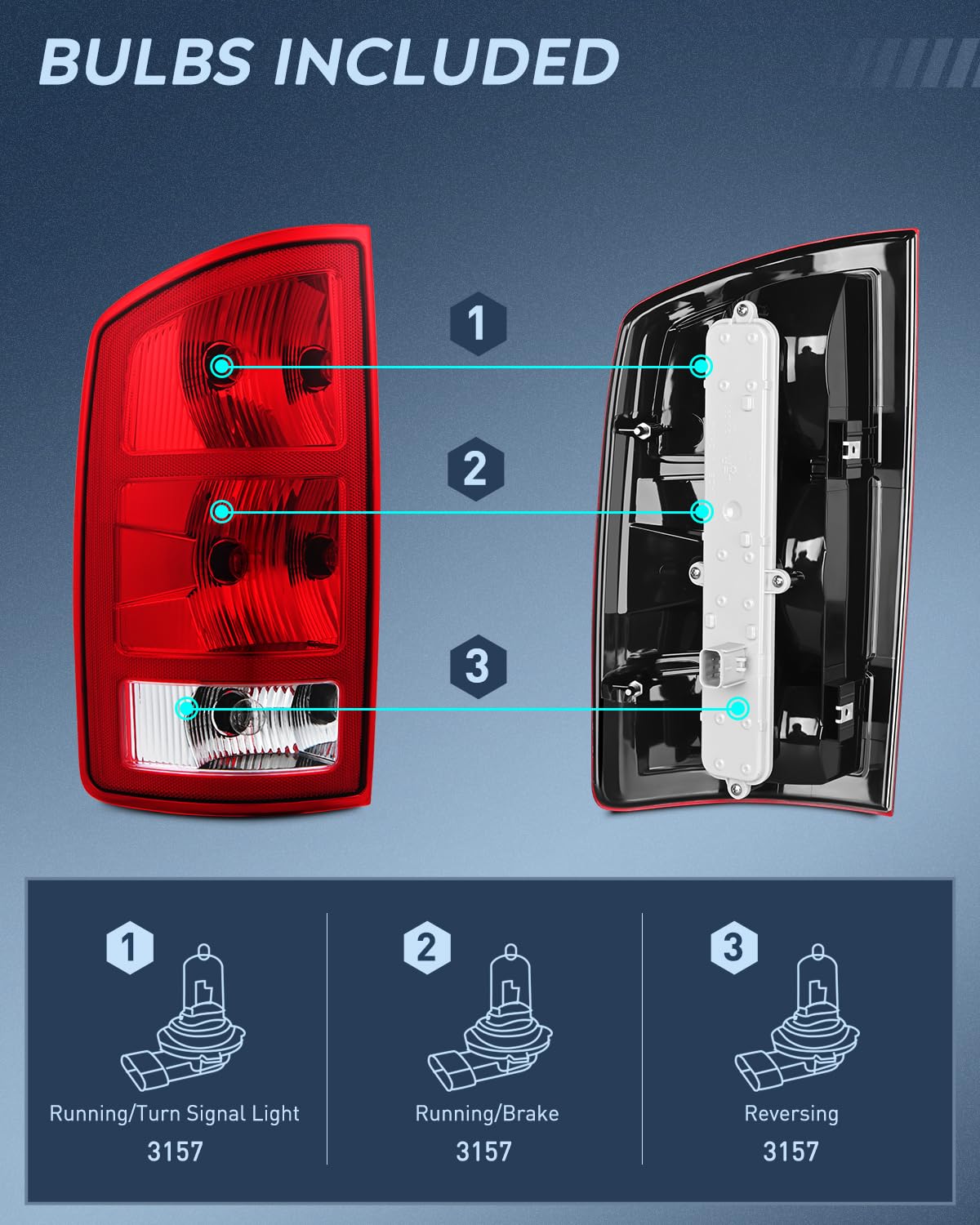 Nilight Taillight Assembly Compatible With 2002 2003 2004 2005 2006 Dodge Ram 1500 2500 3500 Rear Lamp Replacement Oe Style Driv