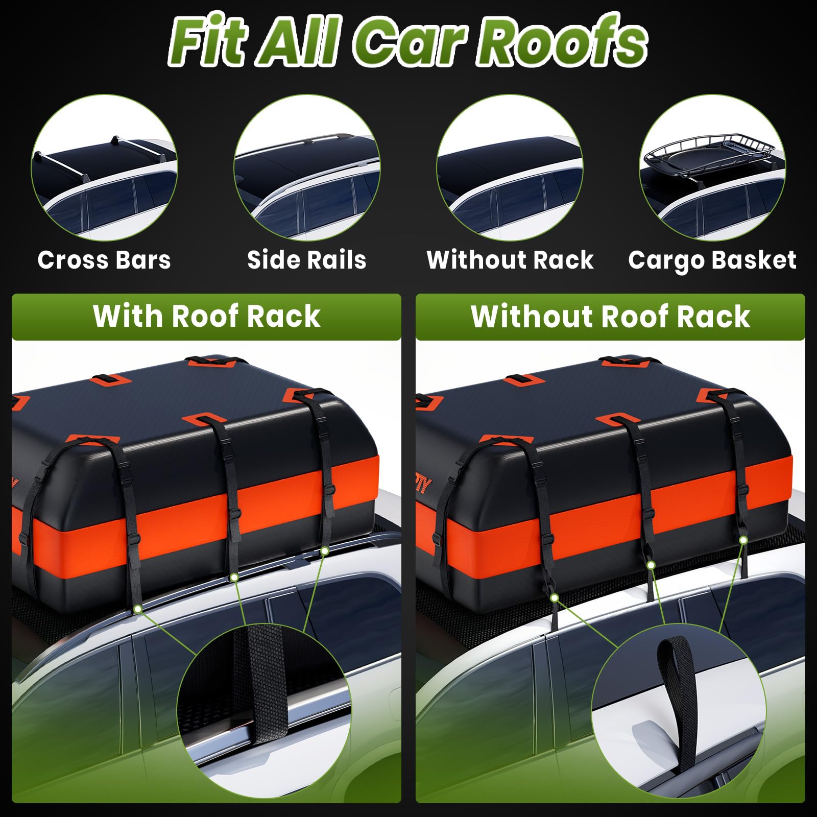 APTY 23 Cubic Feet Car Rooftop Cargo Bag Carrier, Soft Roof Top Luggage Bag for All Vechicles with/Without Racks - with Waterpro