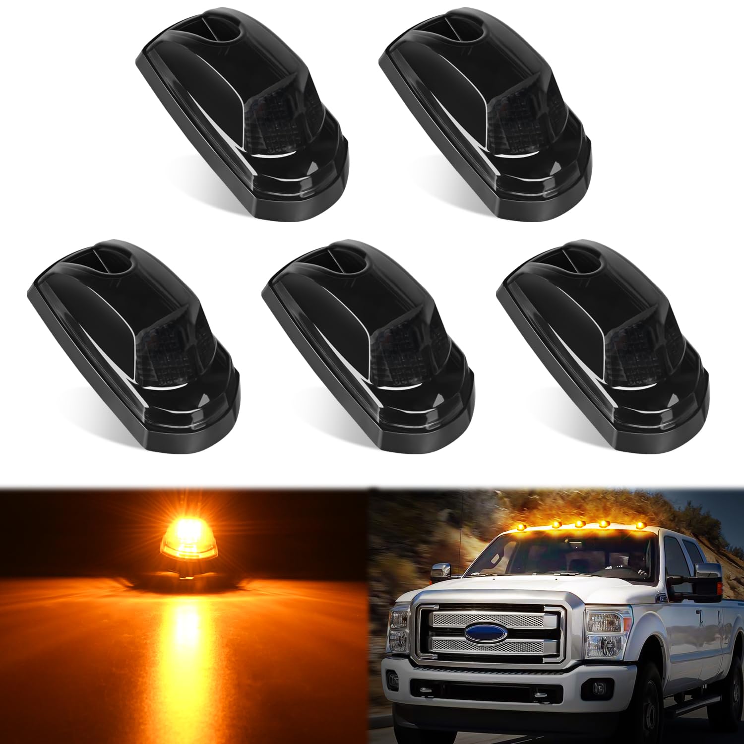 Nilight Led Cab Marker Lights Roof Running Light 5 Pcs 9 Led Smoke Lens Amber Cab Clearance Light Compatible With 2017 2018 2019