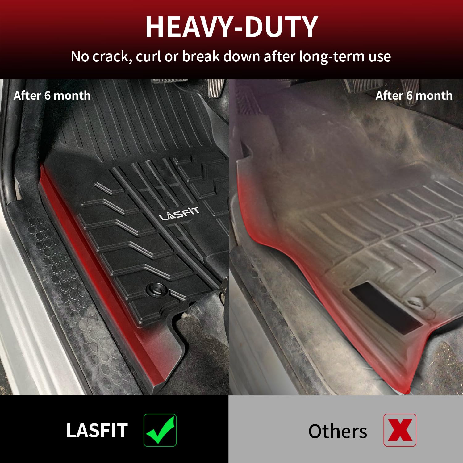 LASFIT TPE Floor Mats for Ram 1500/2500/3500 Crew Cab 2013-2018, Black, Custom Fit Truck Front Liners, Model LL-RA03