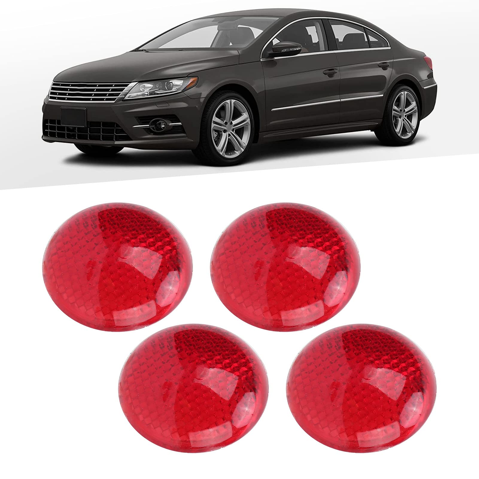 Reflective Sticker, 4Pcs Red Reflector Round 3 Dimensional Abs Decoration Protection Decal For Automobile Motorcycle