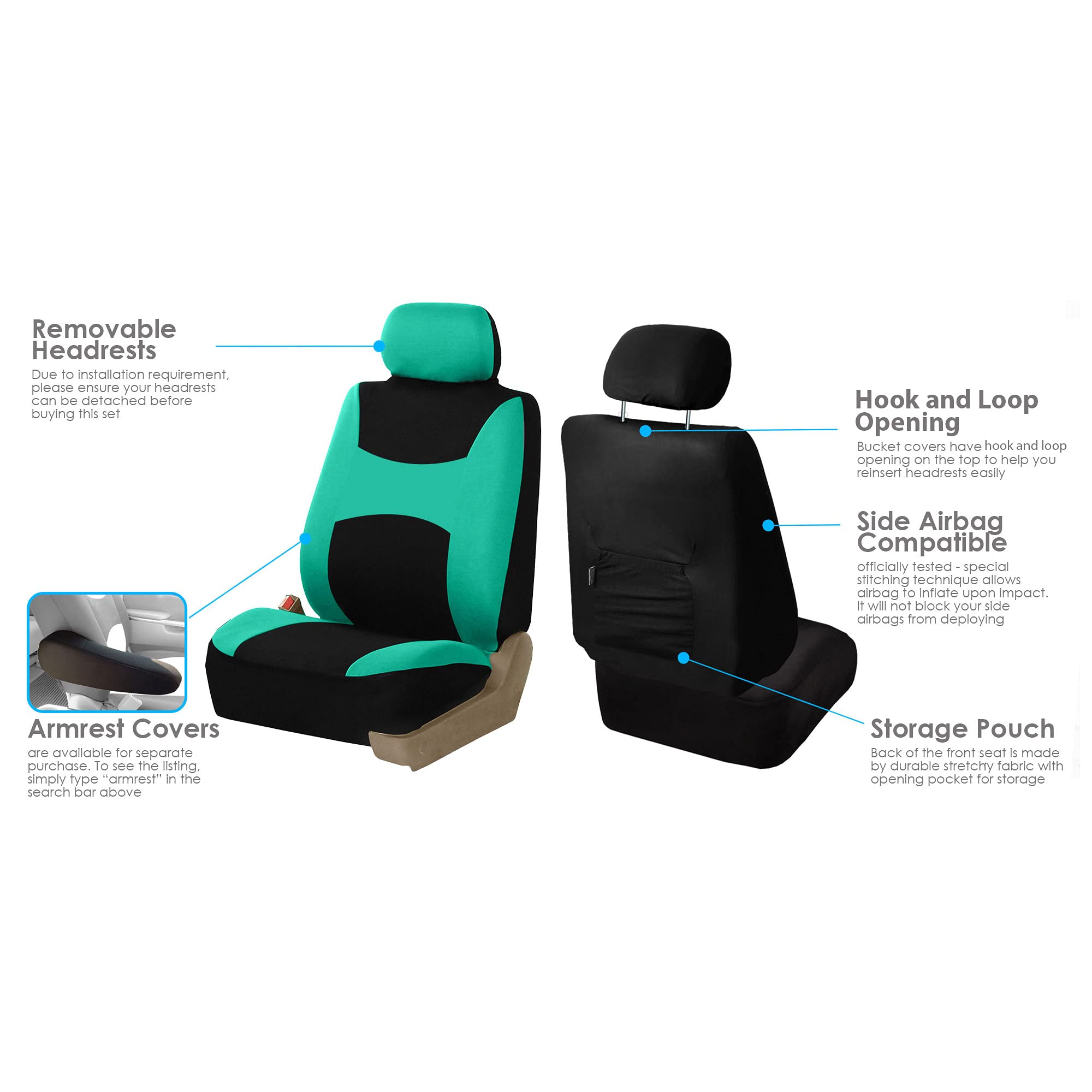 Fh Group Stylish Full Set Car Set Covers Front Set And Rear Split Function, Airbag Compatible - Universal Fit For Cars Trucks &