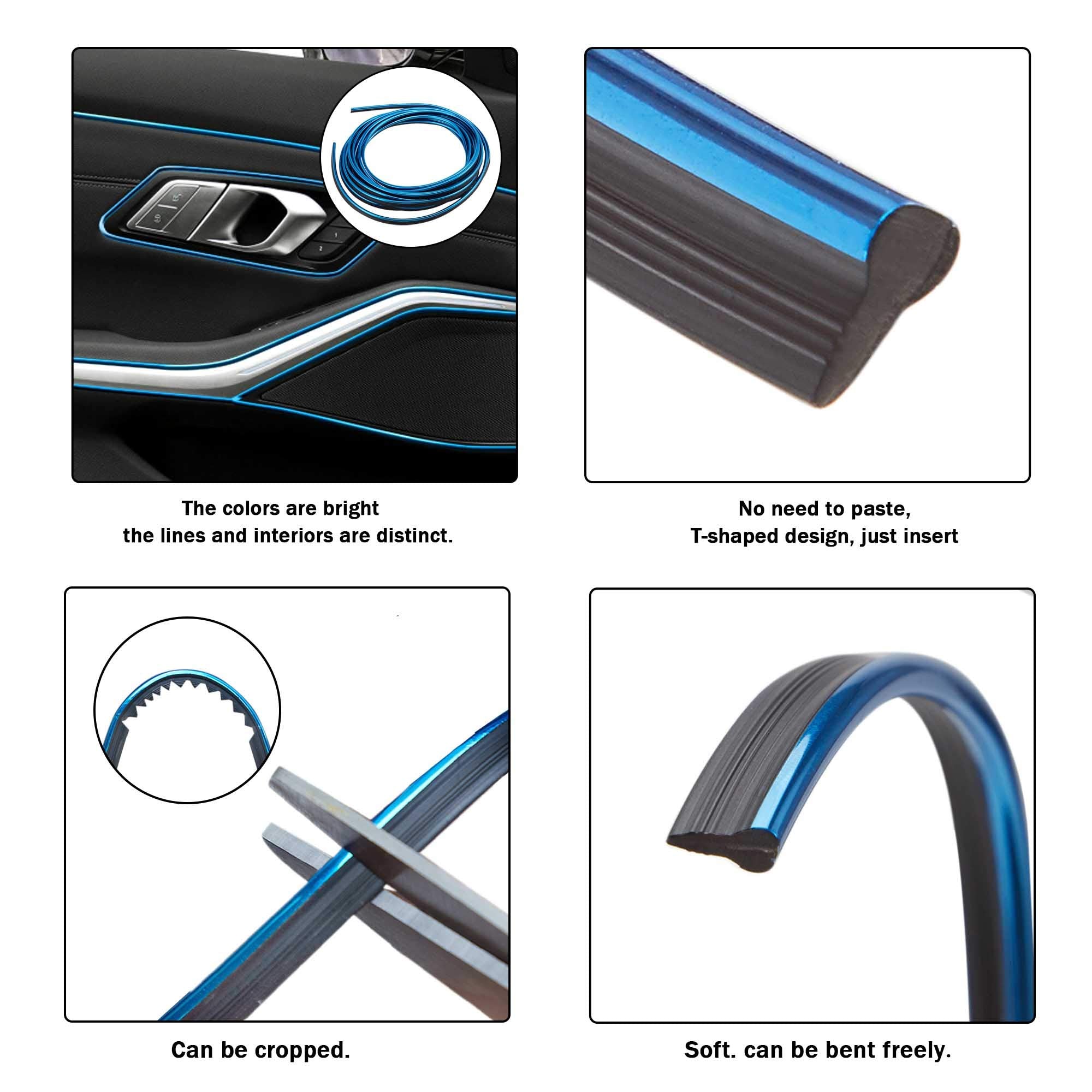 Tomall Car Interior Moulding Strip Car Decorative Filler Insert Strips 5M(16Ft) Flexible Electroplating Decoration Styling Dashboard Accessories With Installing Tool (Blue)