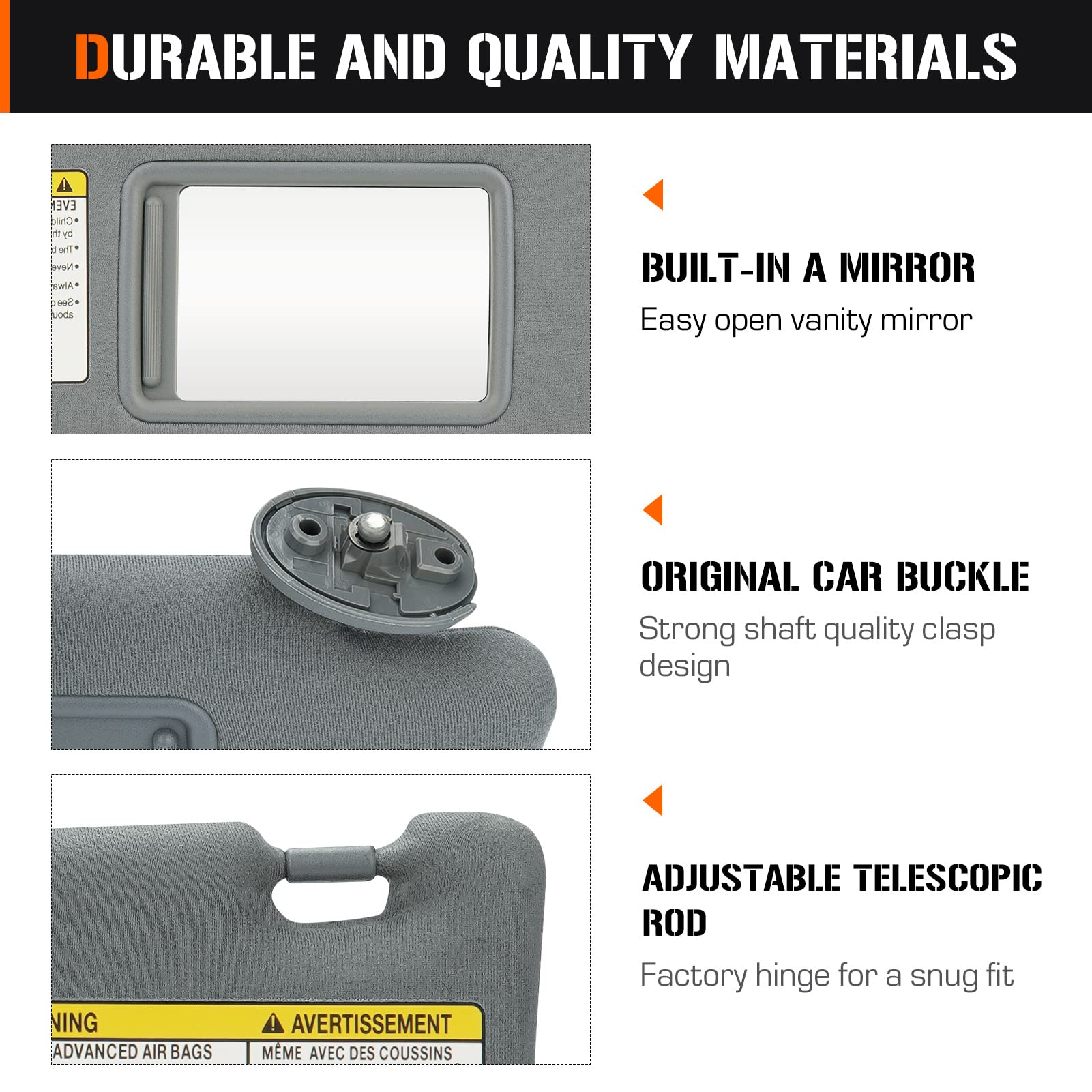 Left & Right Sun Visor for 2005-2015 Toyota Tacoma Without Light, Driver & Passenger Sides Gray Sunvisor Replacement 74320-35C10