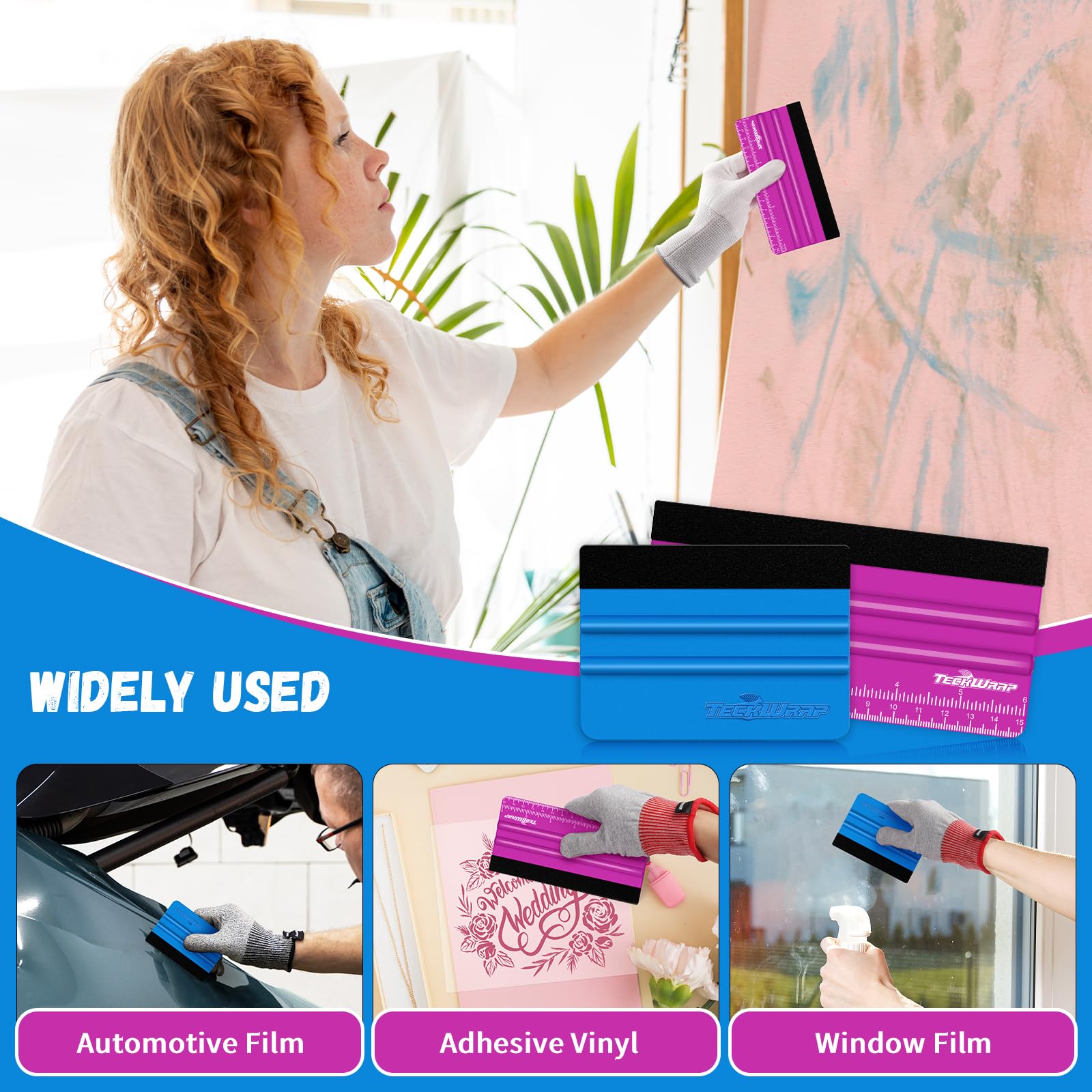 Teckwrap 2 Pcs Professional Felt Squeegee For Vinyl Stickers & Wallpaper - Scratch - Free (Neon Green)