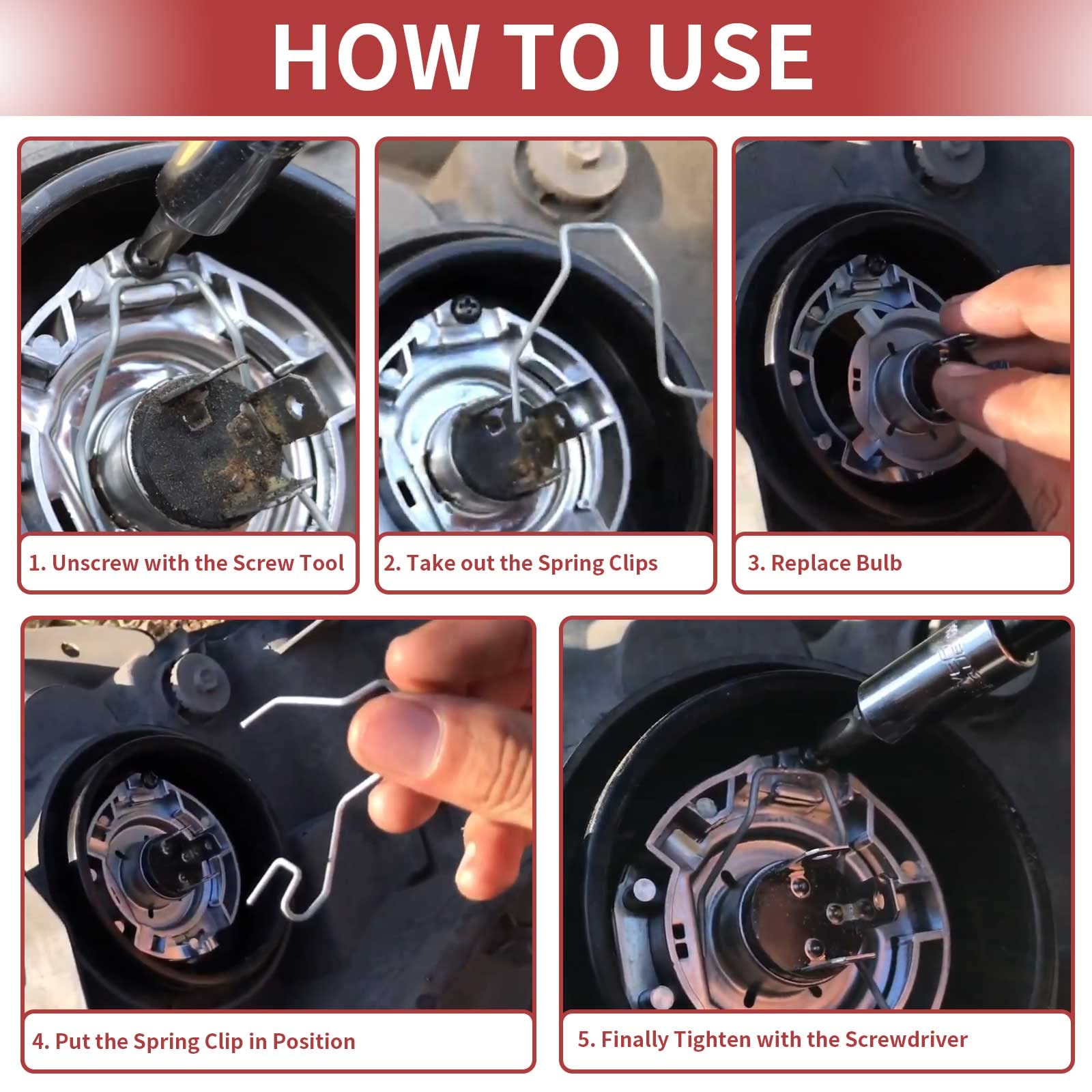 9Pcs Bulb Retaining Spring Clips, Universal Car Headlight Clamp Headlamp Dip Dipped Beam Bulb Hoder For H1 H3 H4 H7