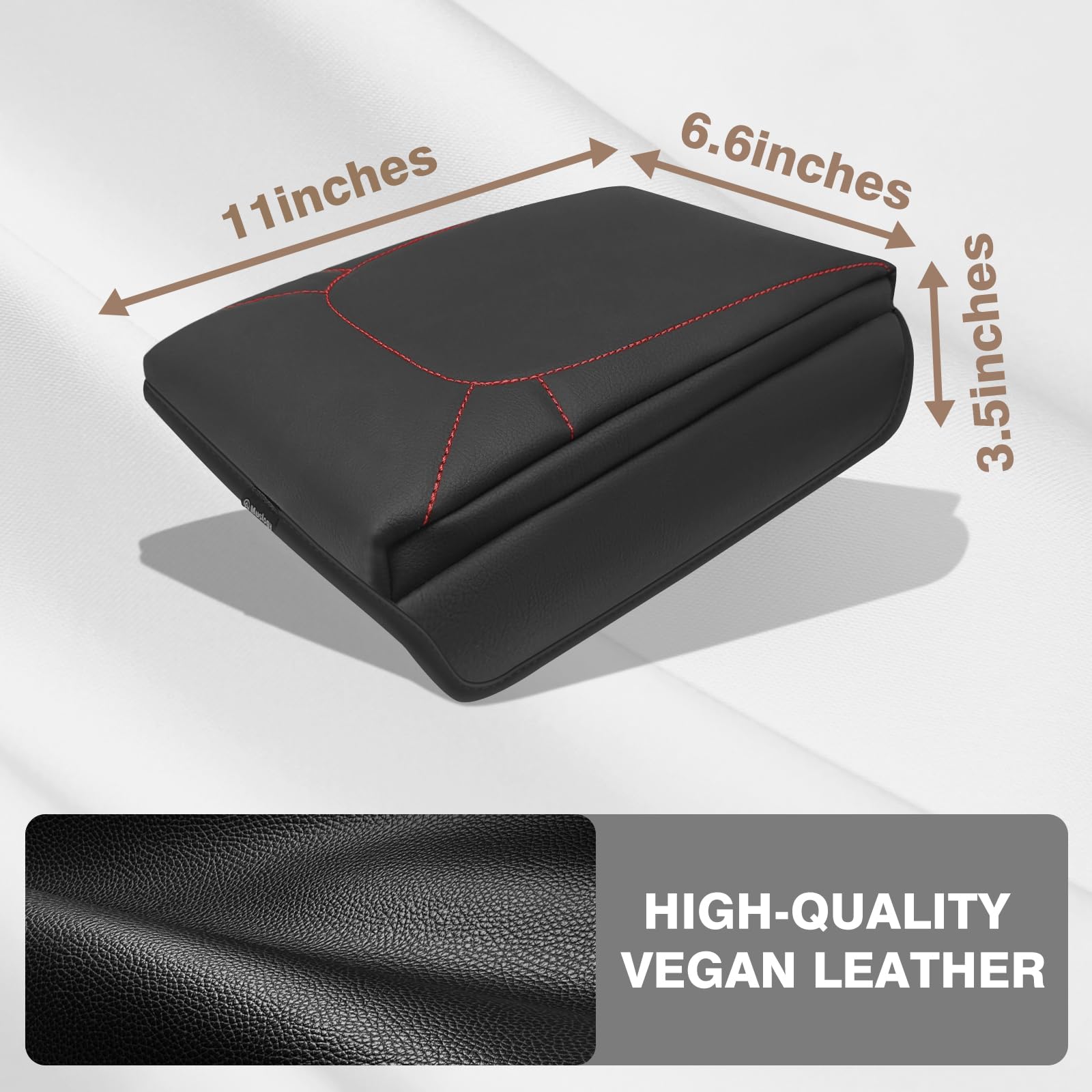 Muslogy Center Console Armrest Cover for Chevrolet Colorado/GMC Canyon 2023-2026, Extra Thick Red Stitching, Model MUS-ACEXTRA-4