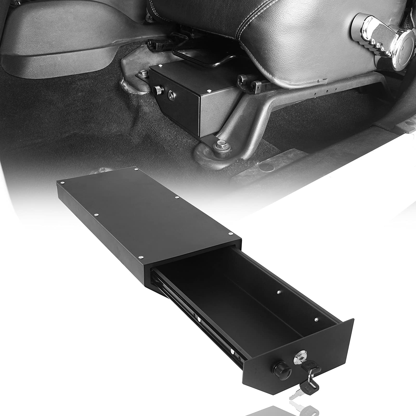 Hooke Road Jk Wrangler Under Seat Lock Box Security Locking Storage For Jeep Jk Wrangler 07-10 2-Door & 07-18 4-Door,Driver Side