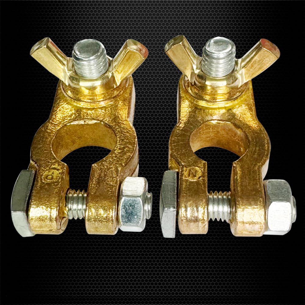Ampper Brass Battery Terminal Connectors - Top Post Terminals with Wing Nuts, 1 Set for Marine Car Boat RV Vehicles
