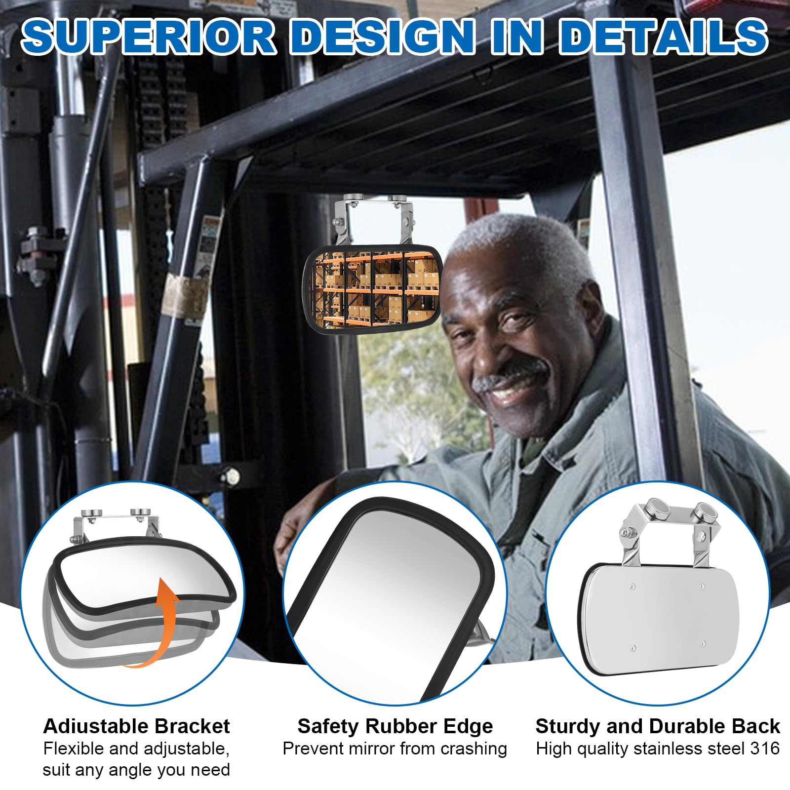 Omgro Strong Magnetic Tractor Side Mirror - 0.98in, Black - Compatible with Kubota, Mahindra, John Deere, Golf Carts, Forklifts