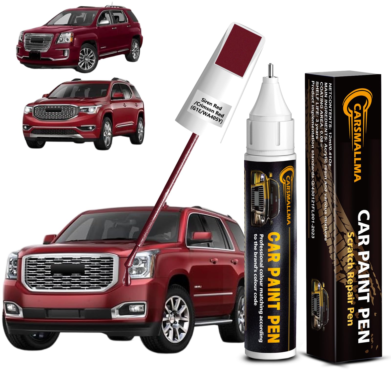 carsmallma Siren Red/Crimson Red(G1E/WA405Y) Car Touch Up Paint for GMC, Color Accurate Car Paint Scratch Repair Pen Kit Quick &