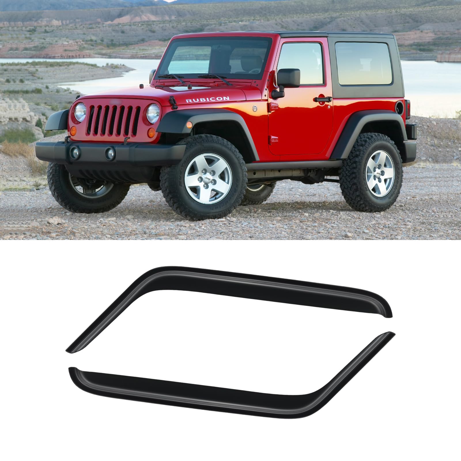 CMVT Auto Window Visors for 2007-2018 Jeep Wrangler JK 2-Door, Dark Smoke Acrylic Rain Guards, Model 182MV-JW0718-N, 2PCS