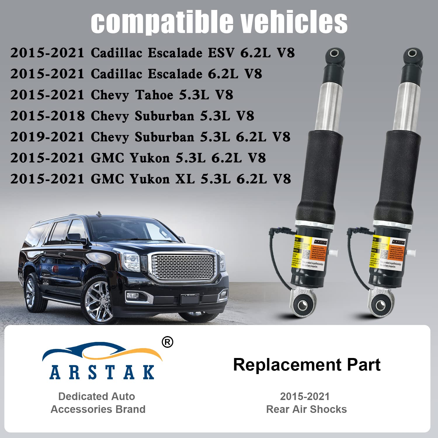 ARSTAK 84176675 Rear Air Shock Struts Absorber Compatible with Chevy Tahoe Suburban, Fits for Cadillac Escalade ESV, Fits for GM