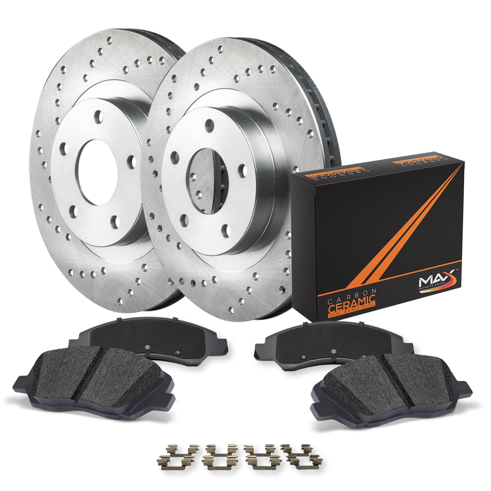 Max Advanced Brakes Front Brake Kit For 2011-2016 Hyundai Elantra Gt Veloster 2014-2018 Kia Forte Forte5 Koup Replacement Cross Drilled Disc Brake Rotors And Ceramic Brake Pads
