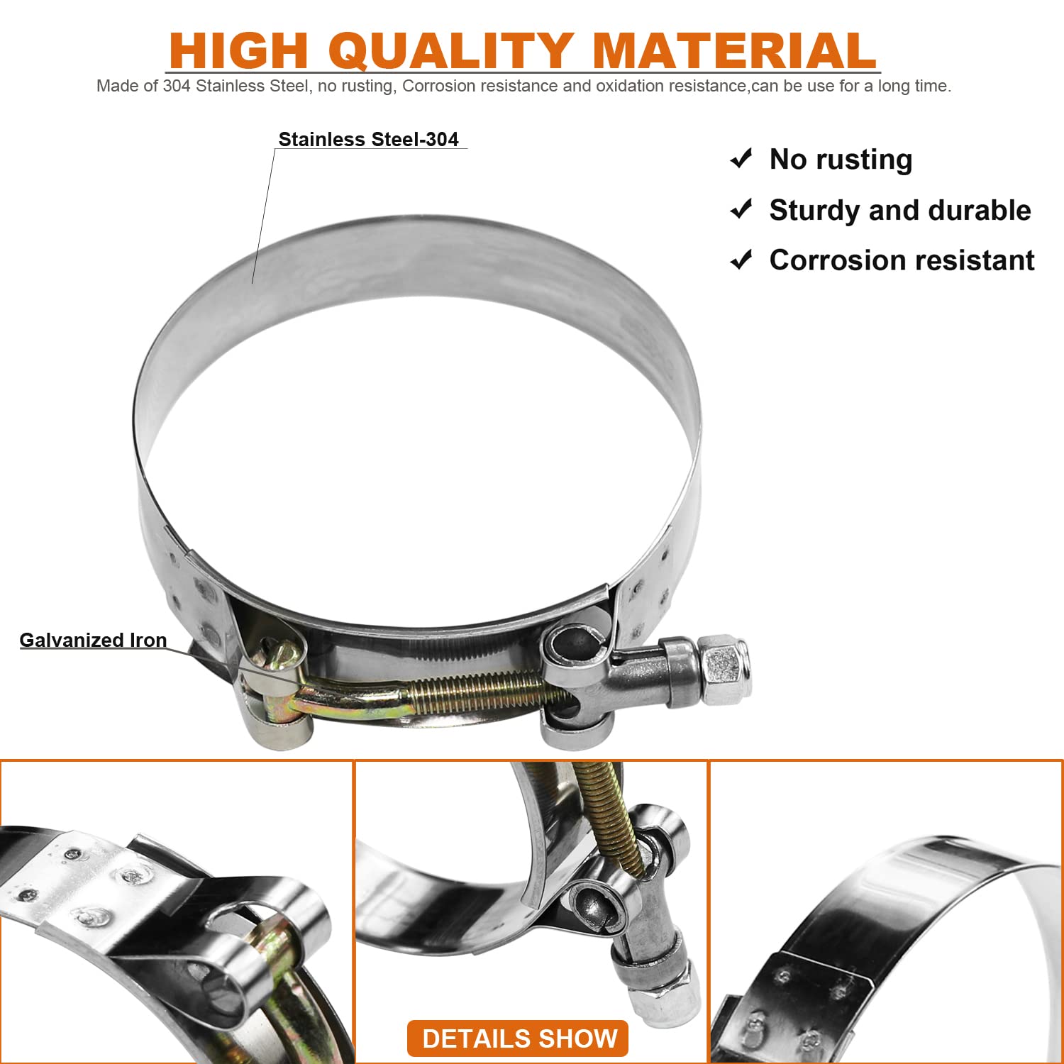 Wysiwyka 3.25 Inch T-Bolt Hose Clamps, Working Range 96Mm-108Mm For 3.25 Hose Id,Stainless Steel_304 Turbo Intake Clamp(2 Pack)