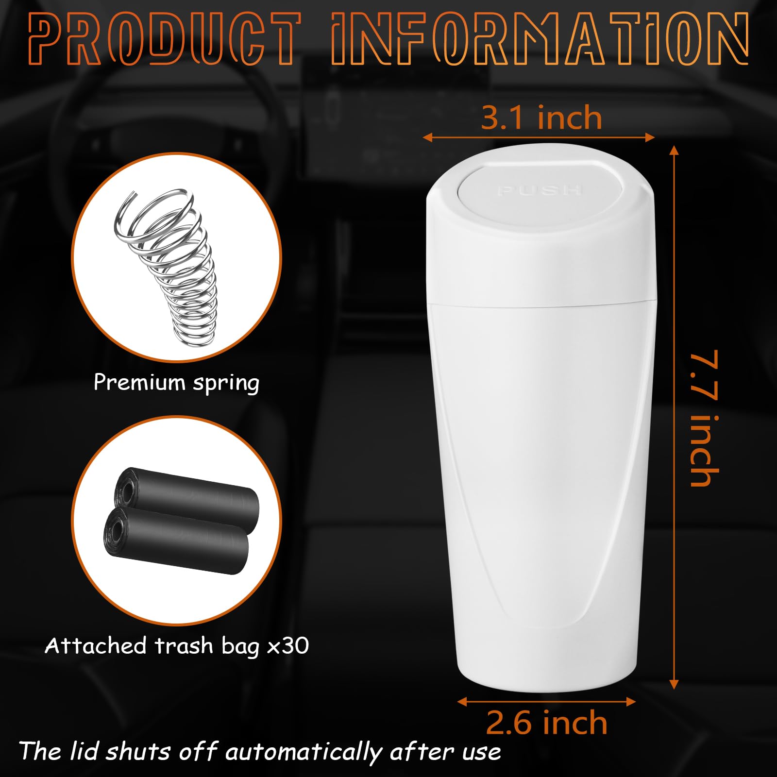 Xiaoniu Car Trash Can With Lid, Leakproof Garbage Can With 40 Attached Trash Bags, Mini Essential Car Accessories For Interior F