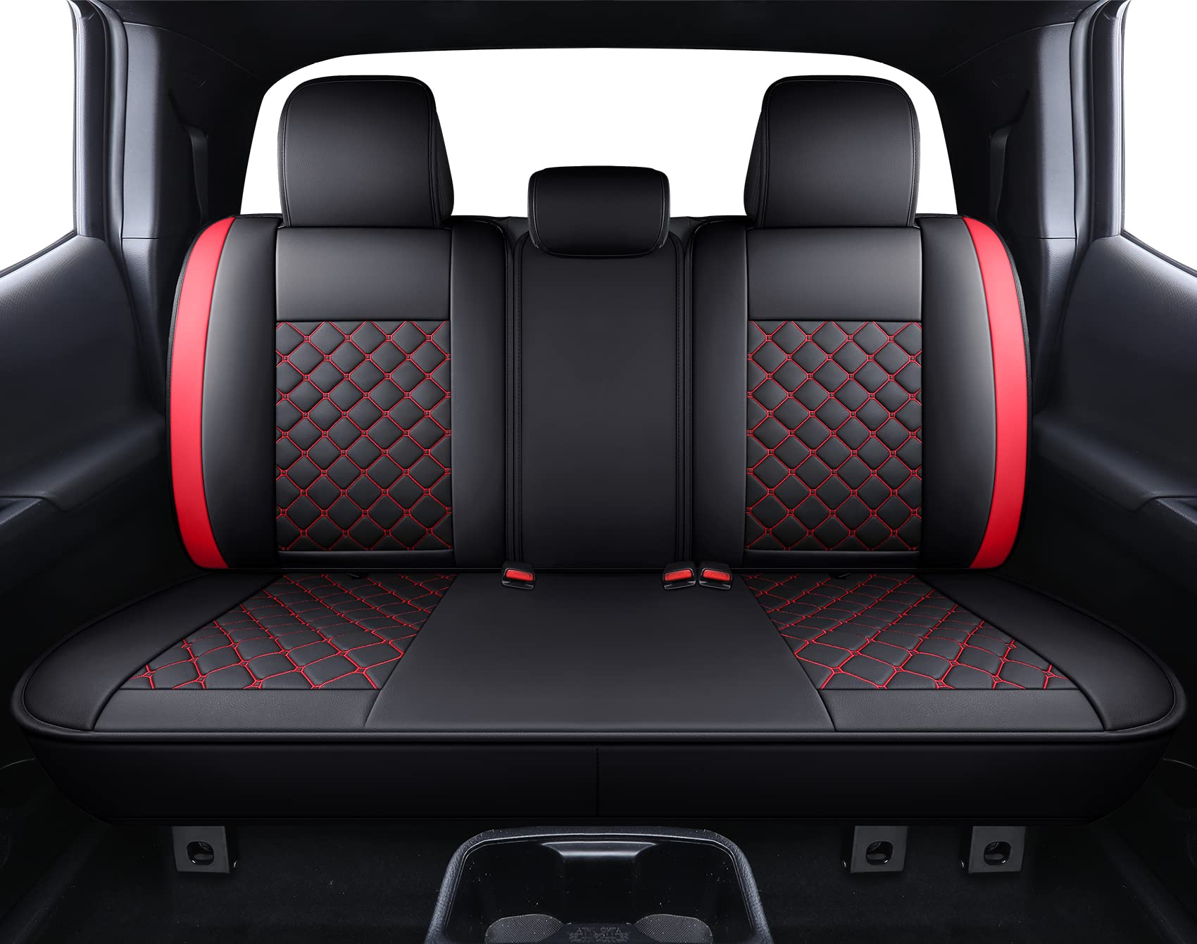 Tomatoman Tacoma Seat Covers - Customized Faux Leather, Waterproof, Full Set, Black-Red, 2005-2023 Sport Extended SR V6 Edition