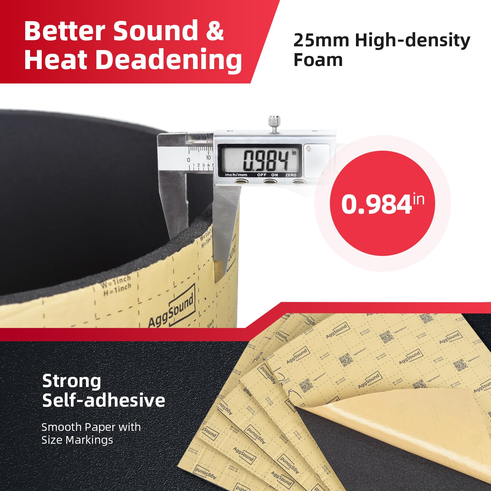 Aggsound 1Inch Thickened Sound Deadener For Multiple Use,High Density Foam With Adhesive,For Car, Boat, Rv Shield Insulation Dam