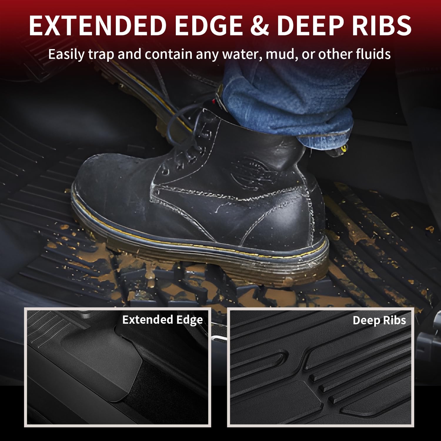 Lasfit Floor Mats For Ford F-150 2015-2025 | F150 Lightning 22-24 Supercrew (Rear W/O Fold Flat Storage) All Weather Car Lienrs