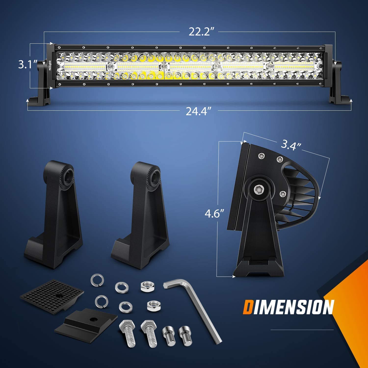 Nilight Led Light Bar 22Inch 480W Triple Row Flood Spot Combo Waterproof Off Road Driving Lighting With Off-Road Wiring Harness