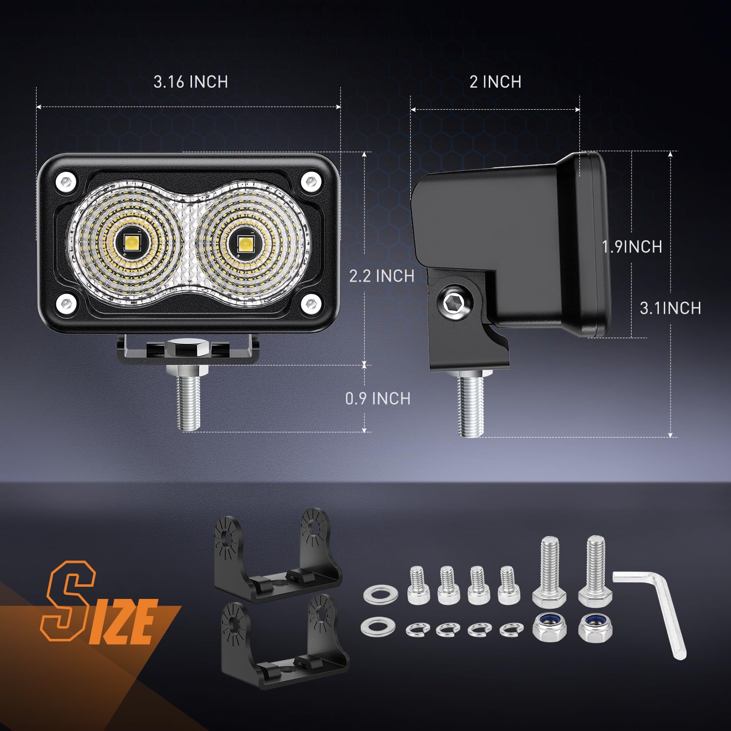 Nilight Motorcycle LED Pods 2 PCS 3 Inch Flood Offroad Fog Light 1160LM Built-in EMC Driving Auxiliary Lights for Motorbike SUV