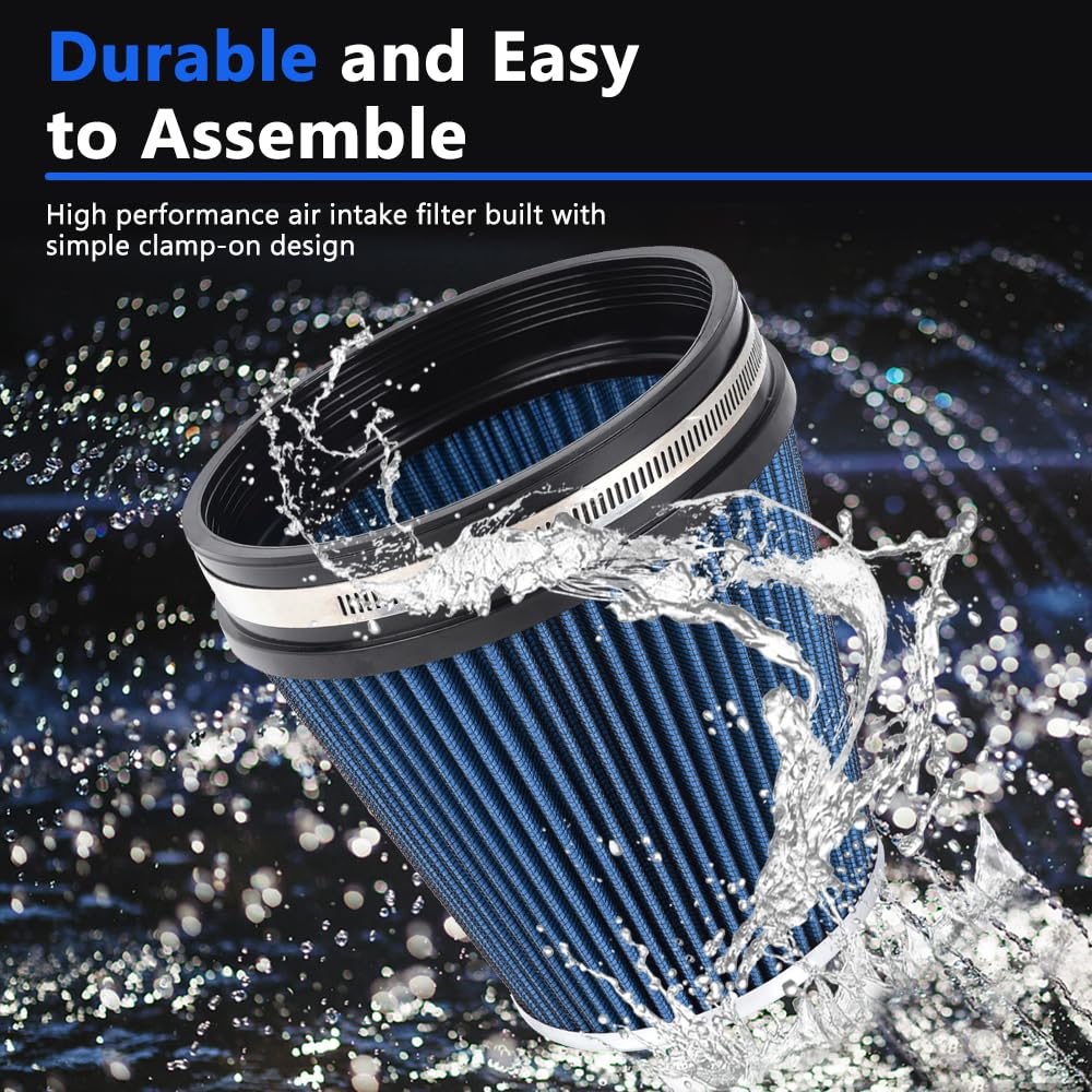 MUGE RACING 6'' 152 mm High Flow Inlet Air Filter, Air Intake Cone Filter Replacement Performance Washable Clamp-On Dry, 6'' Tal