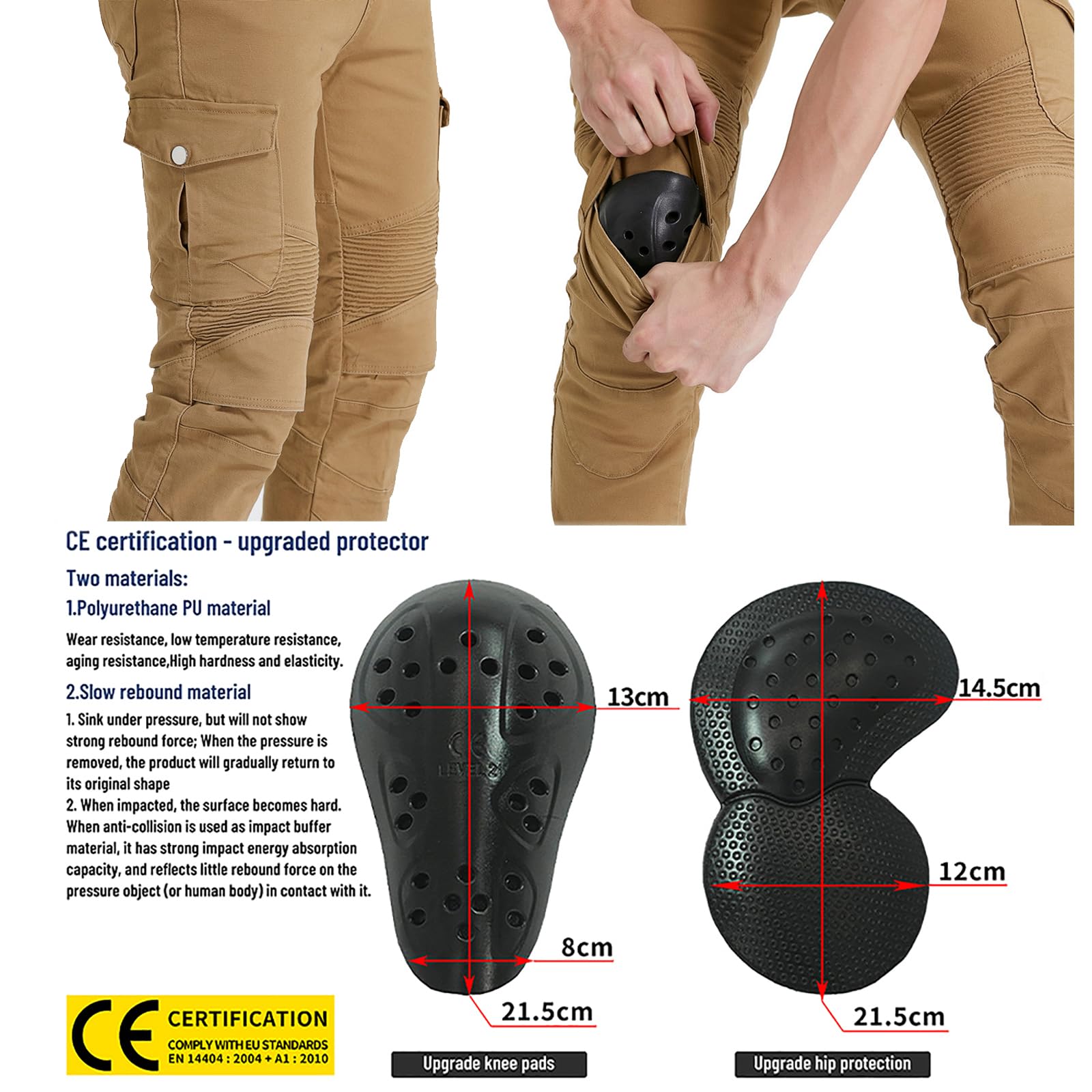 LOMENG Motorcycle Pants Motorbike Riding Denim Jeans Biker Motocross Pants with CE Removable Armored for Men Khaki M