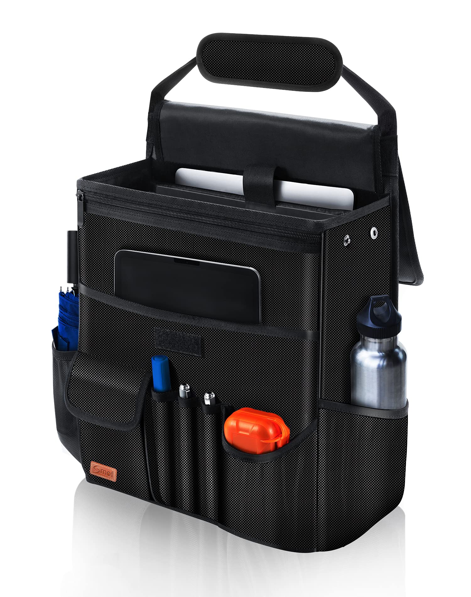 Car Organizer For Front Seat - Hanging Car Seat Storage Organizer For Office/Kids/Truck,Multiple Pockets Car Seat Organizer With Separately Pokect For Laptop, Cup Holde & Travel Accessories